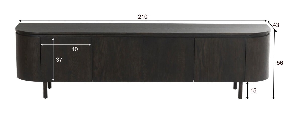 Livingfurn TV-meubel 'Tobago' Eiken, 210cm, kleur Espresso