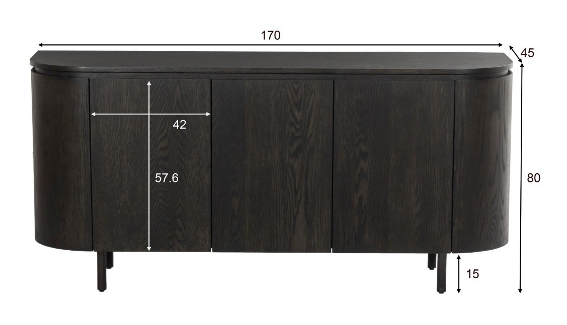Livingfurn Dressoir 'Tobago' Eiken, 170cm, kleur Espresso