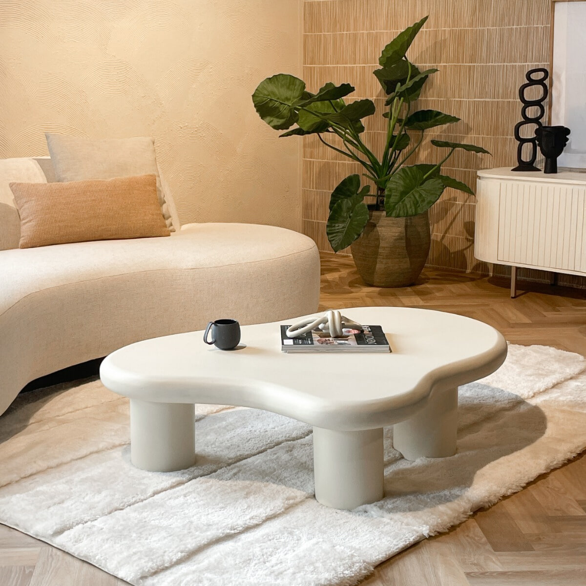 Brix Organische Salontafel Feline Beton Ciré, 120 x 88cm - Wit