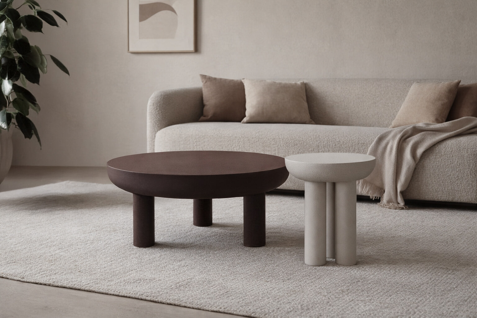 Brix Ronde Bijzettafel 'Jez' 43cm, kleur Off White Sand