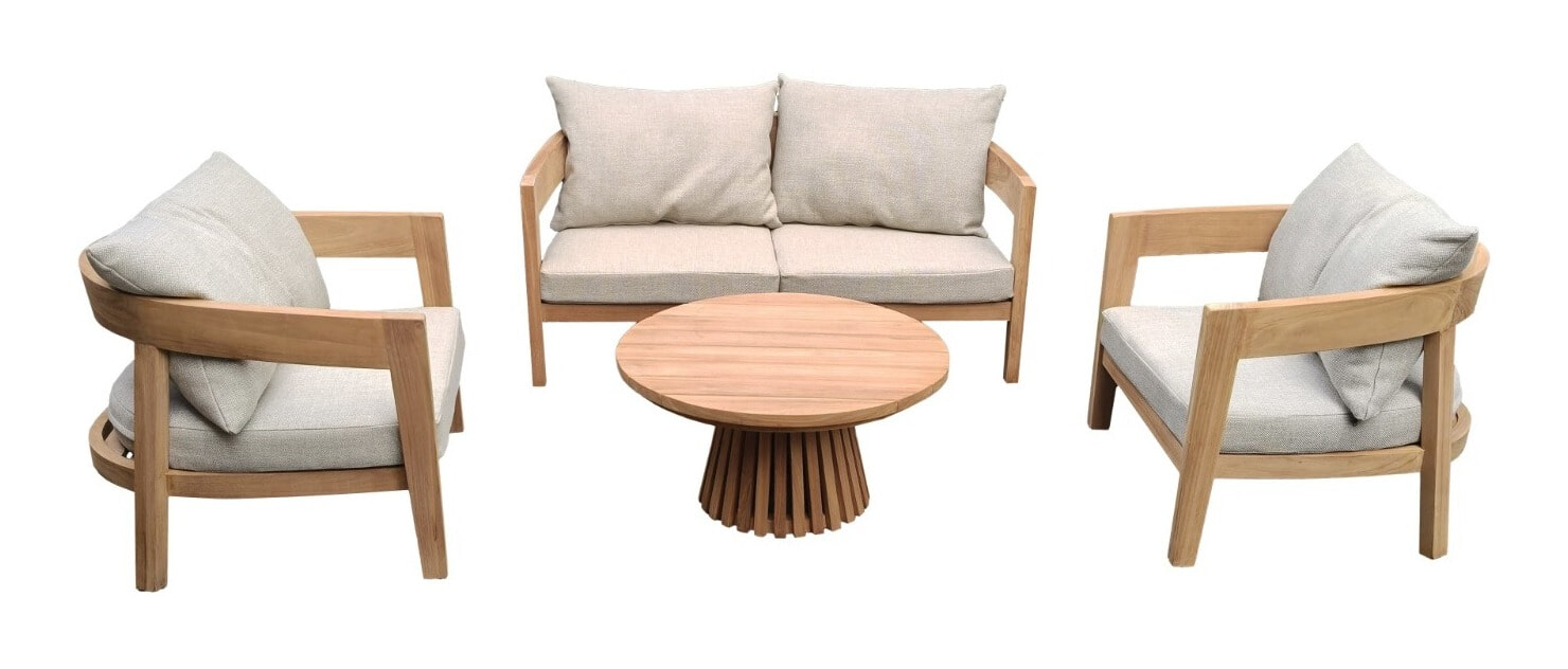 Livingfurn Loungeset Bilbao Teakhout, Met bank, 2 stoelen en tafeltje - Naturel