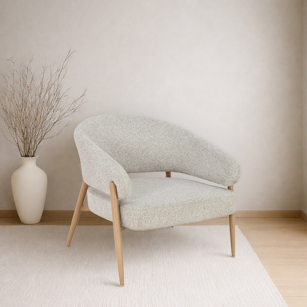 Livingfurn Fauteuil Dilan Stof & Eiken - Beige