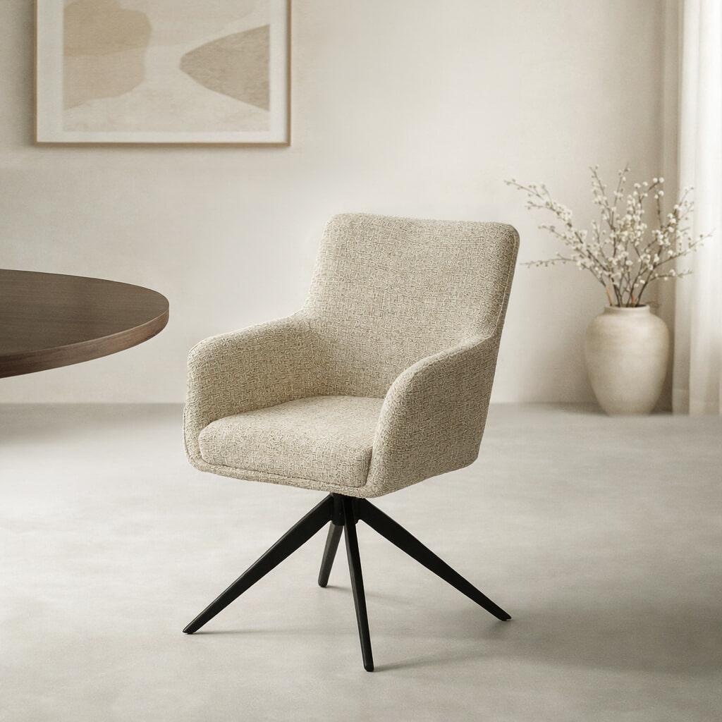 Livingfurn Draaibare Eetkamerstoel Tara Geweven stof - Zand