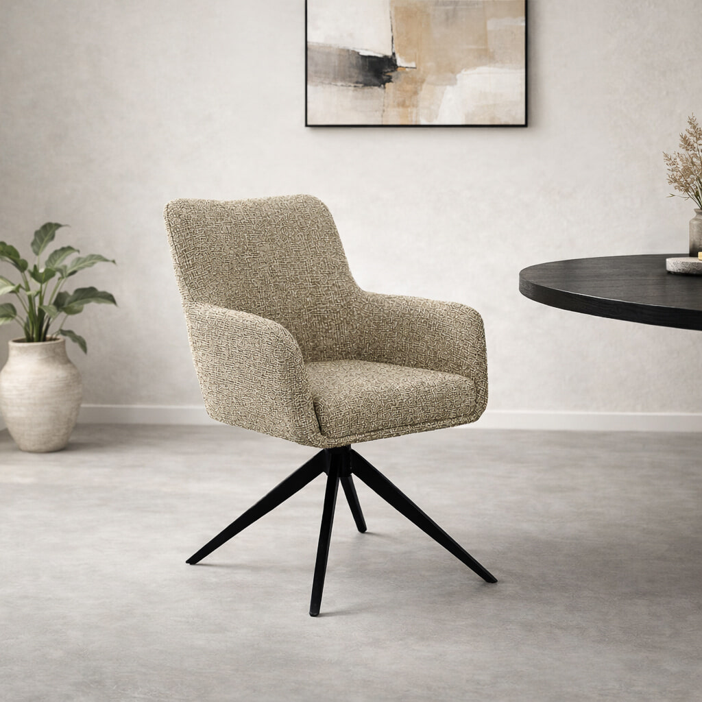 Livingfurn Draaibare Eetkamerstoel Tara Geweven stof - Beige