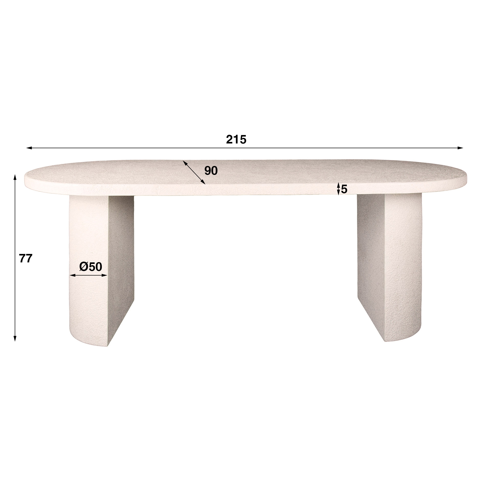 LifestyleFurn Ovale Eettafel 'Macie' Marmercomposiet, 215 x 90cm