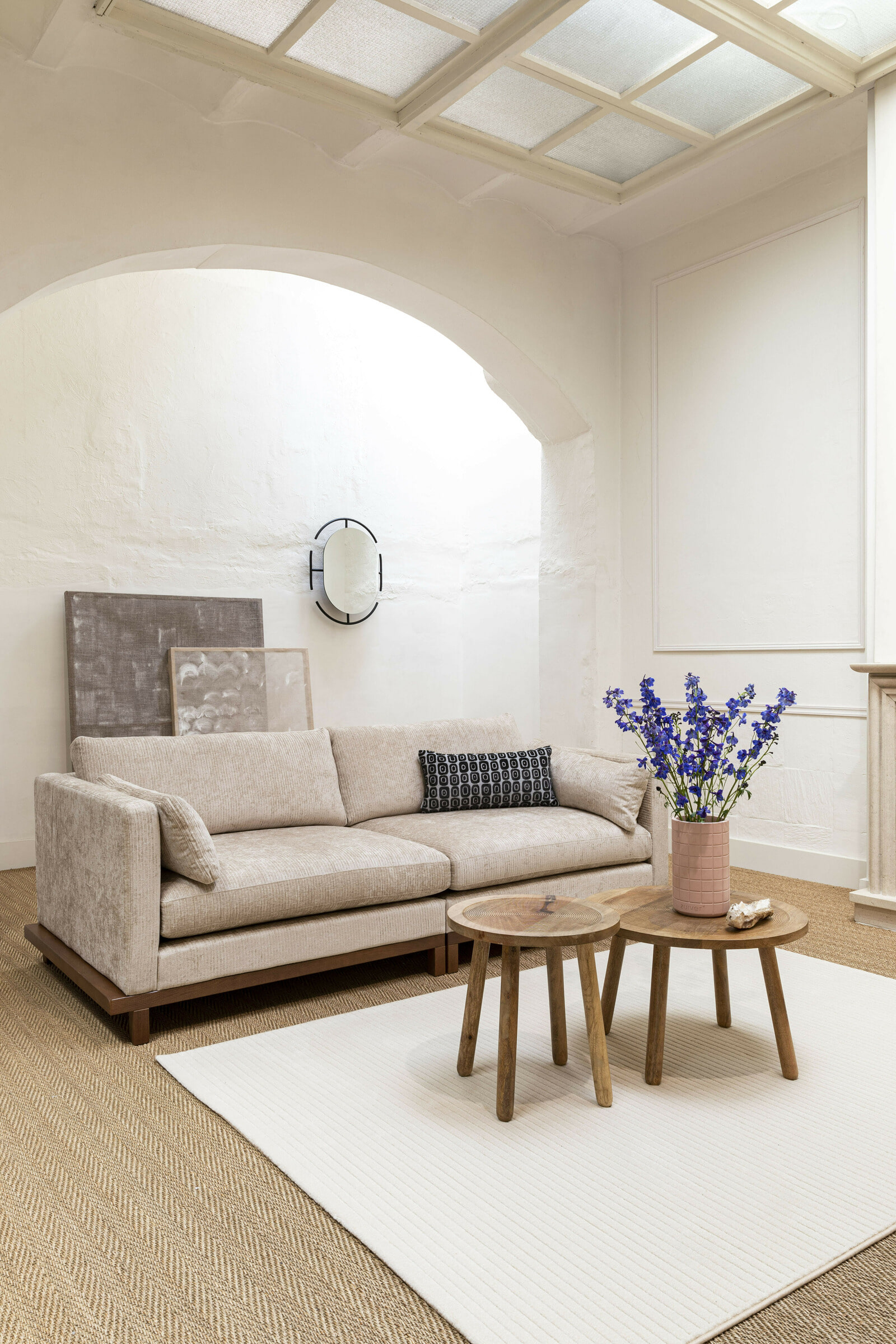 Zuiver 3-zits Bank 'Blossom' Walnoot Eikenhout en stof, kleur Zand