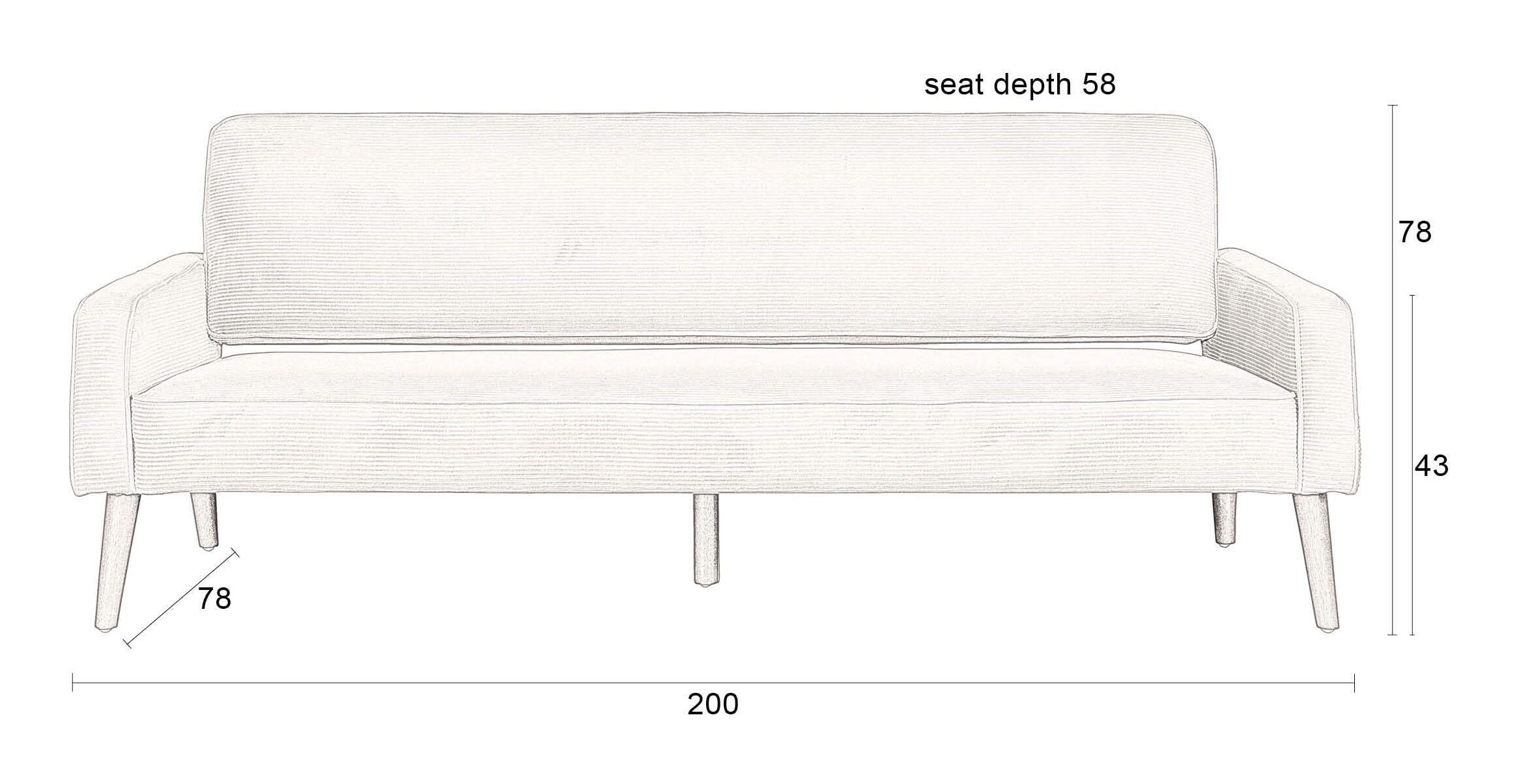 Dutchbone 3-zits Bank 'Preston' Rib, kleur Beige