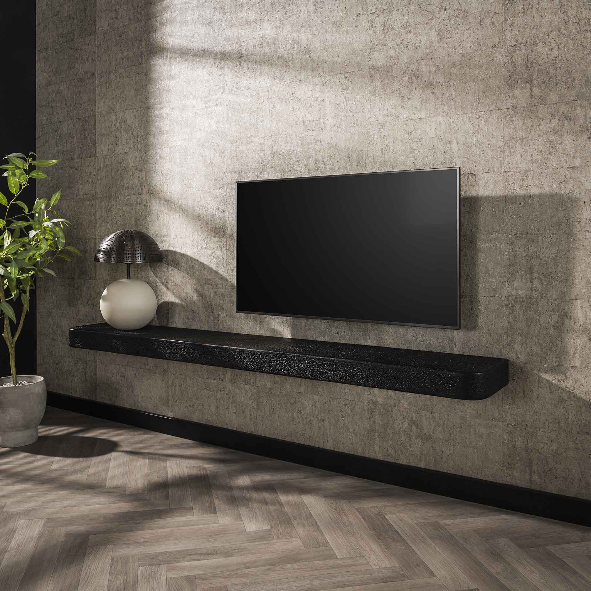 LifestyleFurn Wandplank/TV-meubel Doria Metallic, 200cm - Grijs