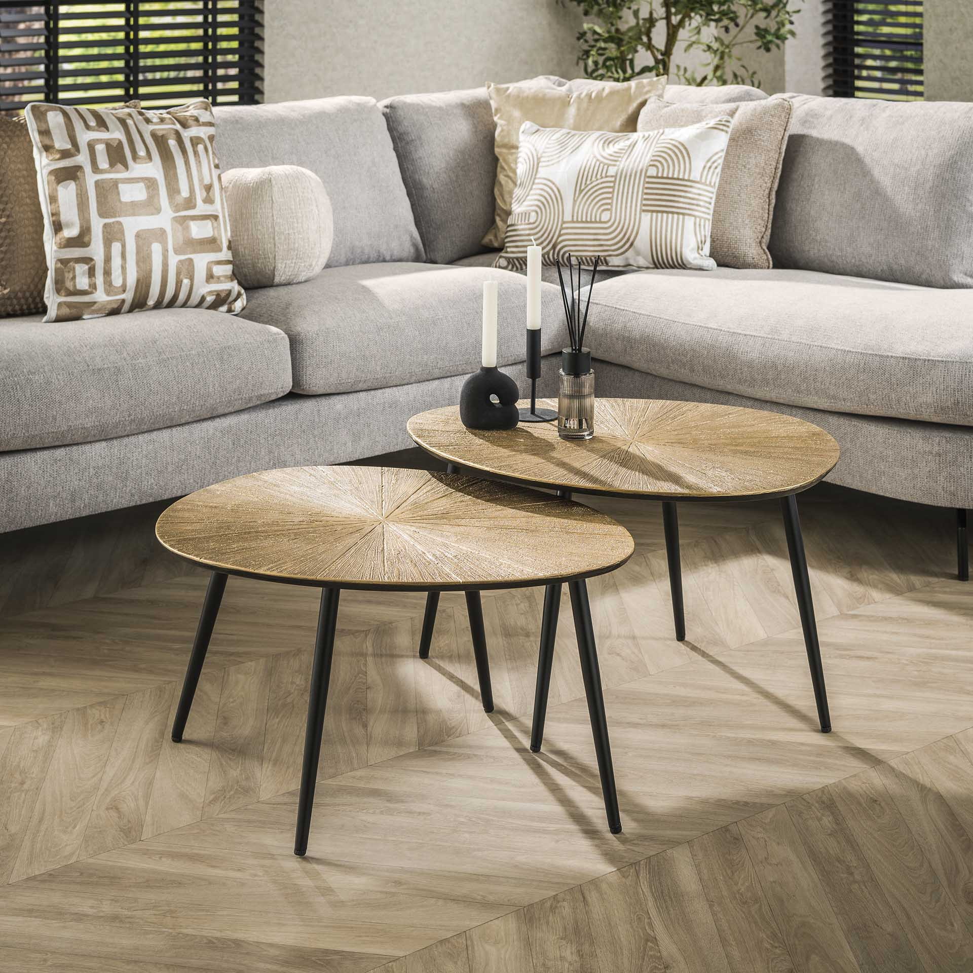 LifestyleFurn Organische Salontafel 'Miya' Ray Metal, Set van 2 stuks