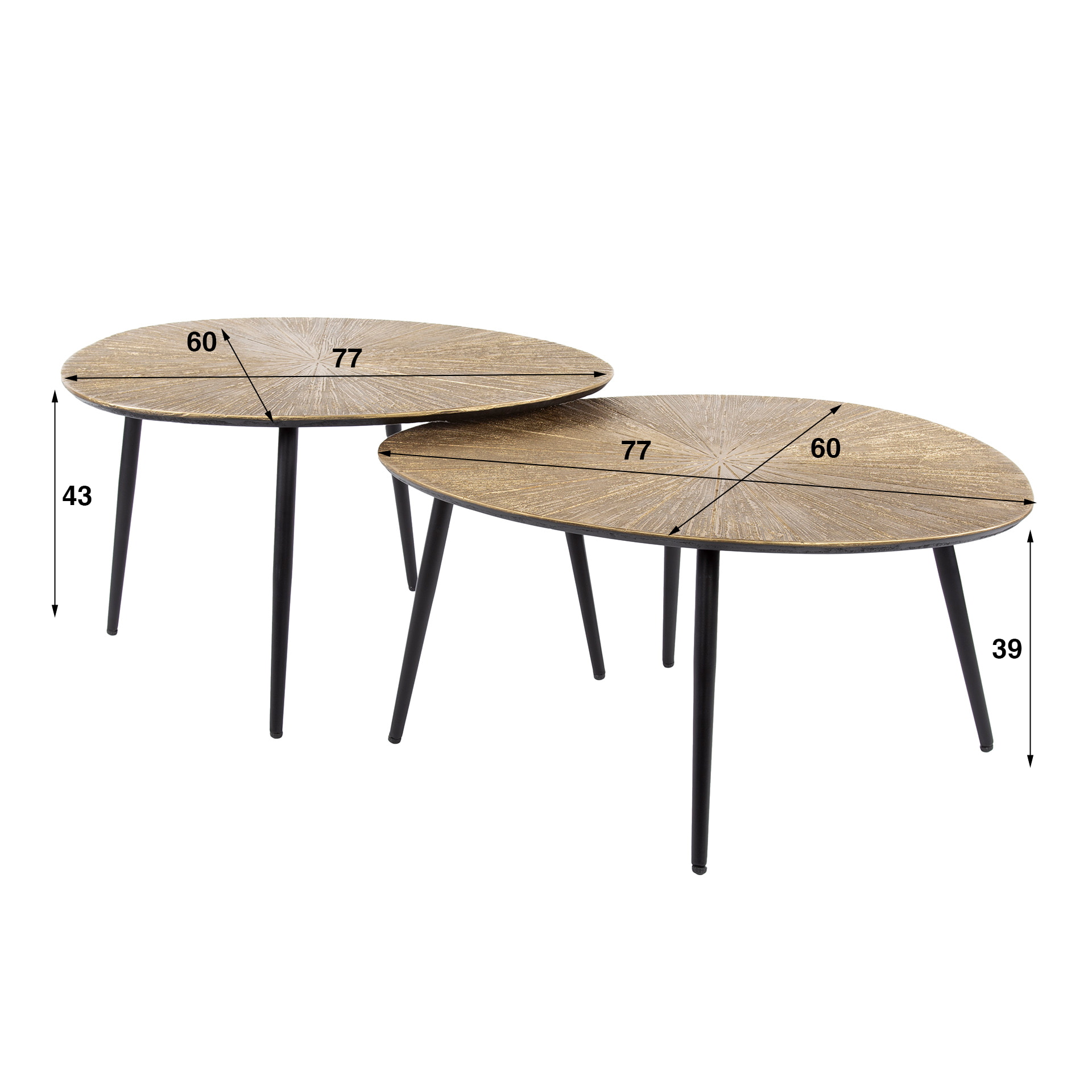 LifestyleFurn Organische Salontafel 'Miya' Ray Metal, Set van 2 stuks