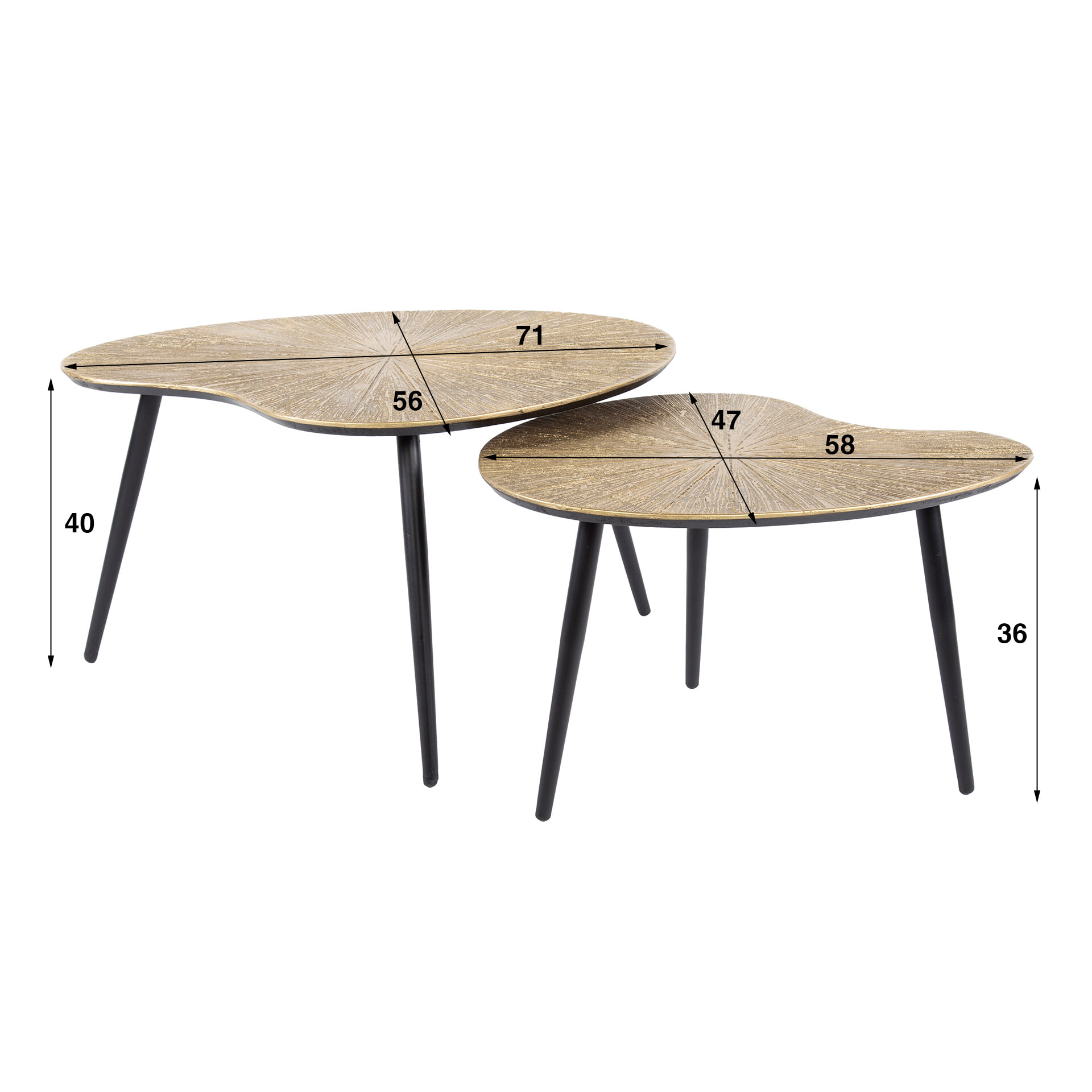 LifestyleFurn Organische Salontafel 'Miya' Ray Metal, Set van 2 stuks