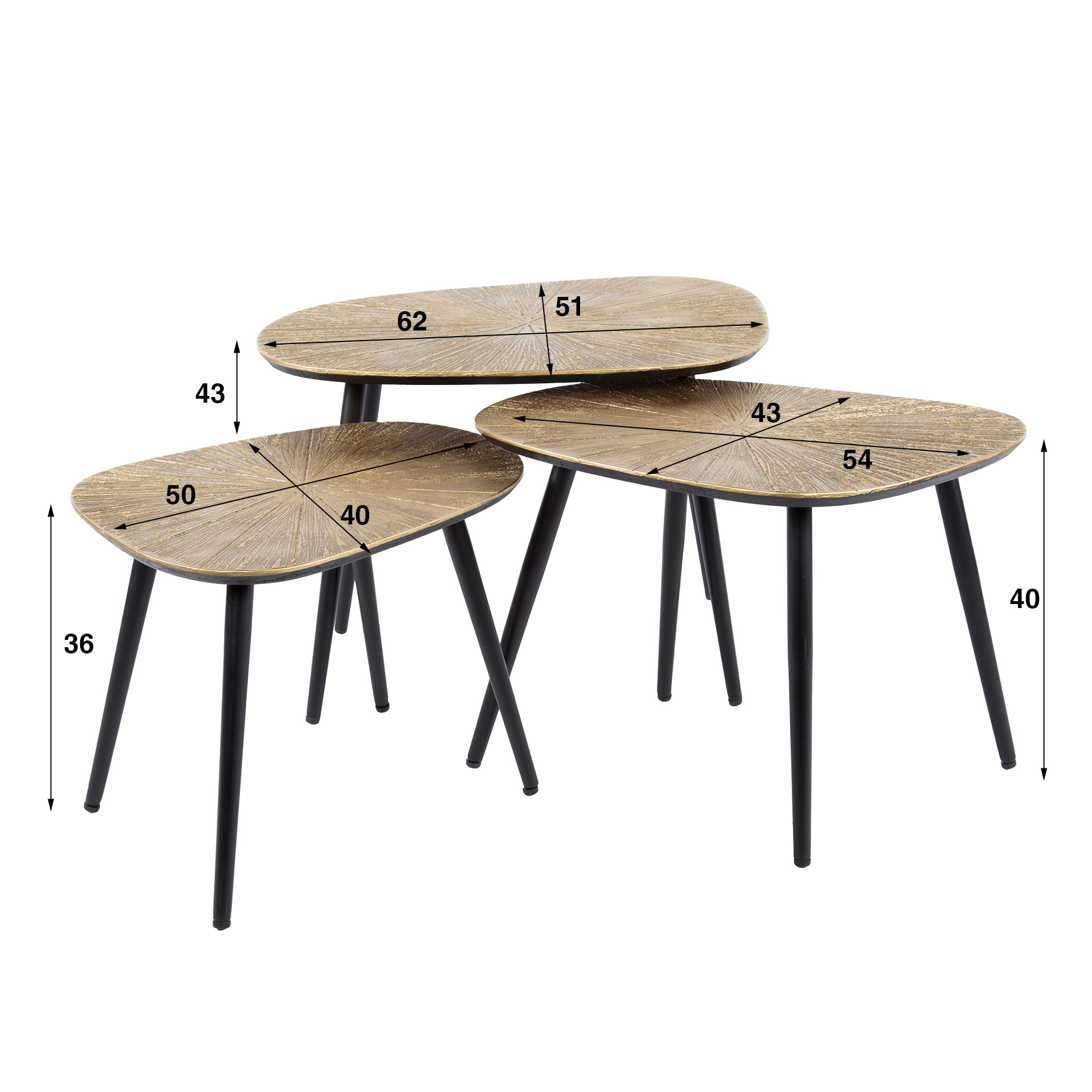 LifestyleFurn Organische Salontafel 'Katrell' Ray Metal, Set van 3 stuks
