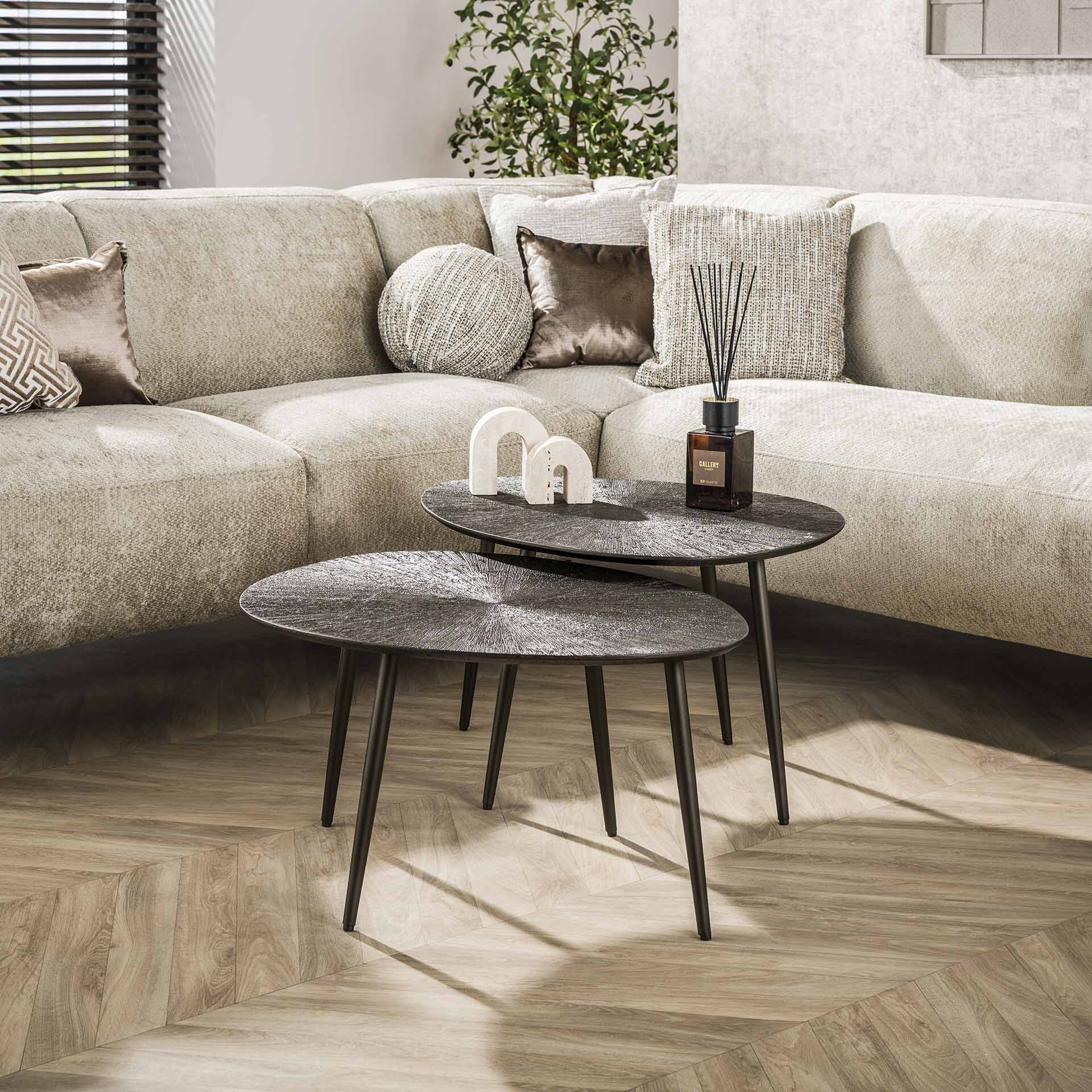LifestyleFurn Organische Salontafel Teara Ray Metal finish, Set van 2 stuks - Brons donkerbruin