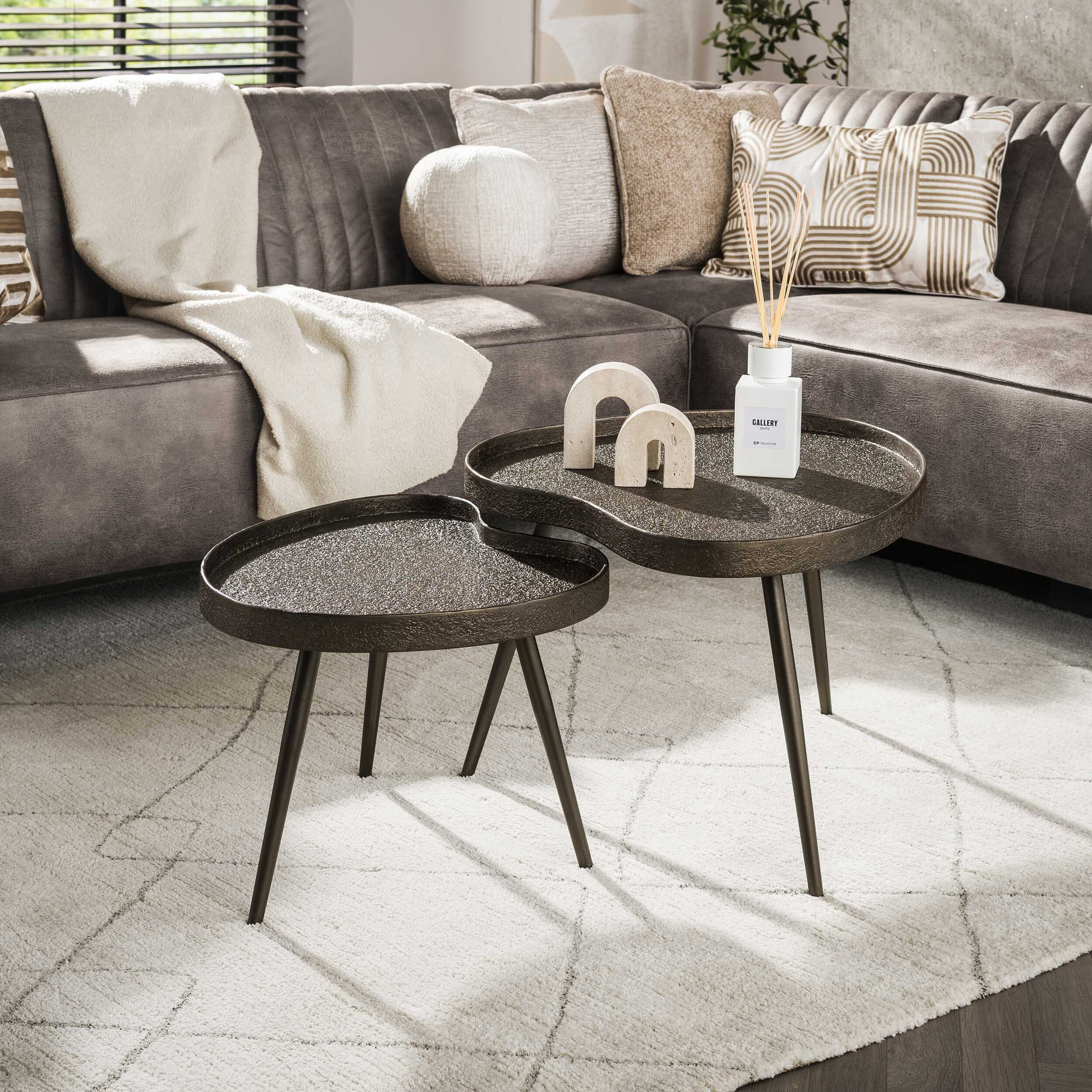 LifestyleFurn Organische Salontafel Ananda Brons Liquid, Set van 2 stuks