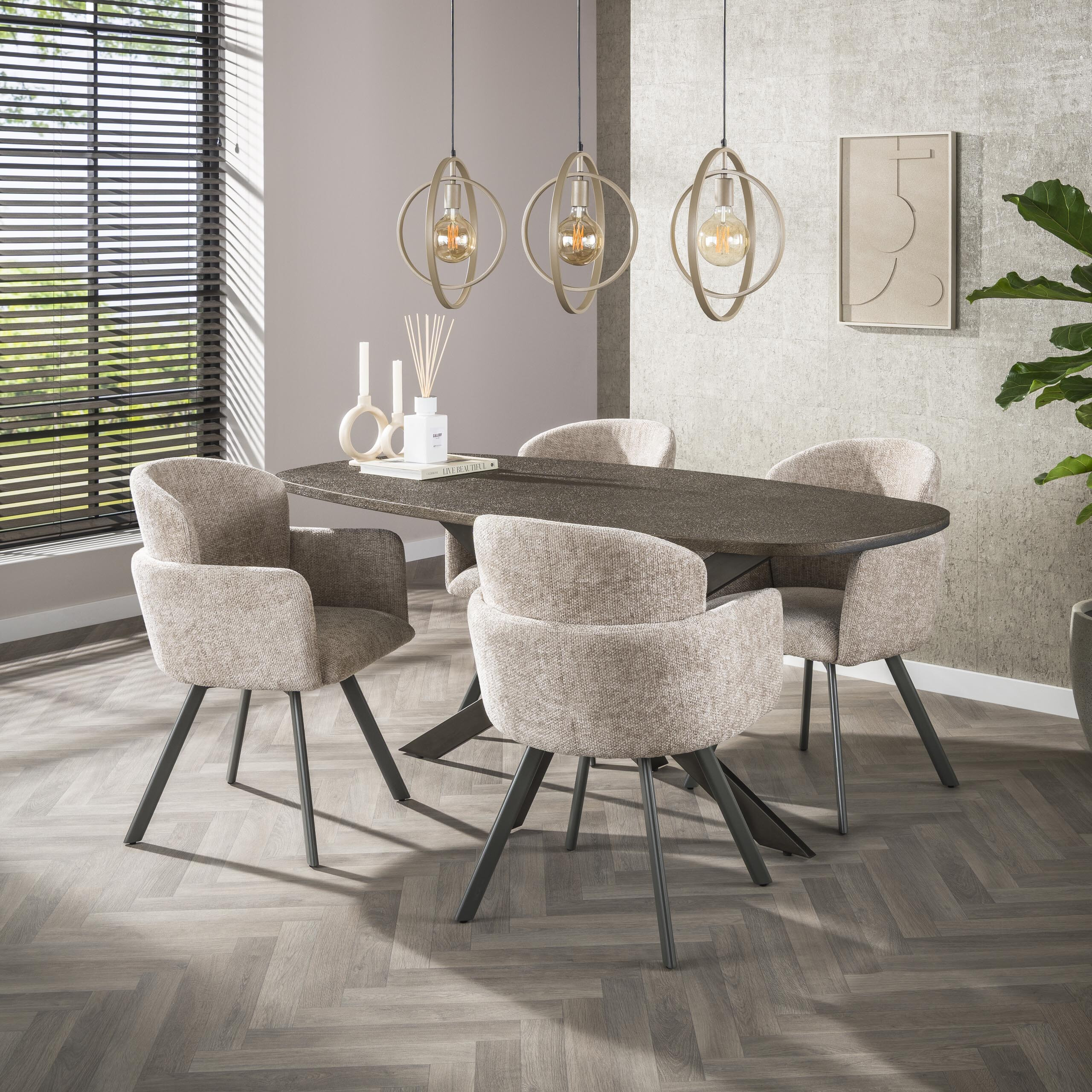 LifestyleFurn Ovale Eettafel 'Shakira' Liquid Metal, 180 x 90cm