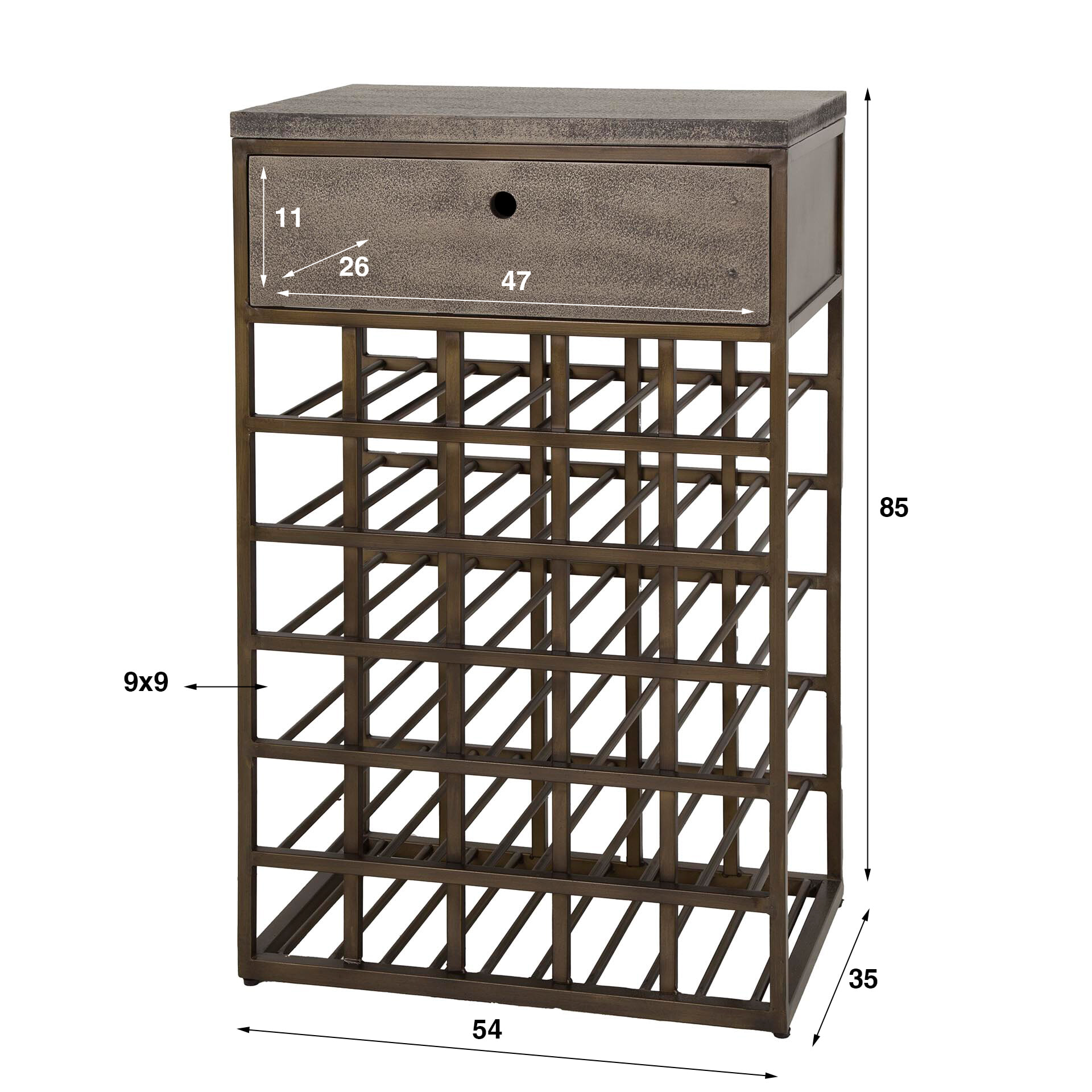 LifestyleFurn Wijnkast 'Dishon' Antiek Brass, Voor 30 flessen