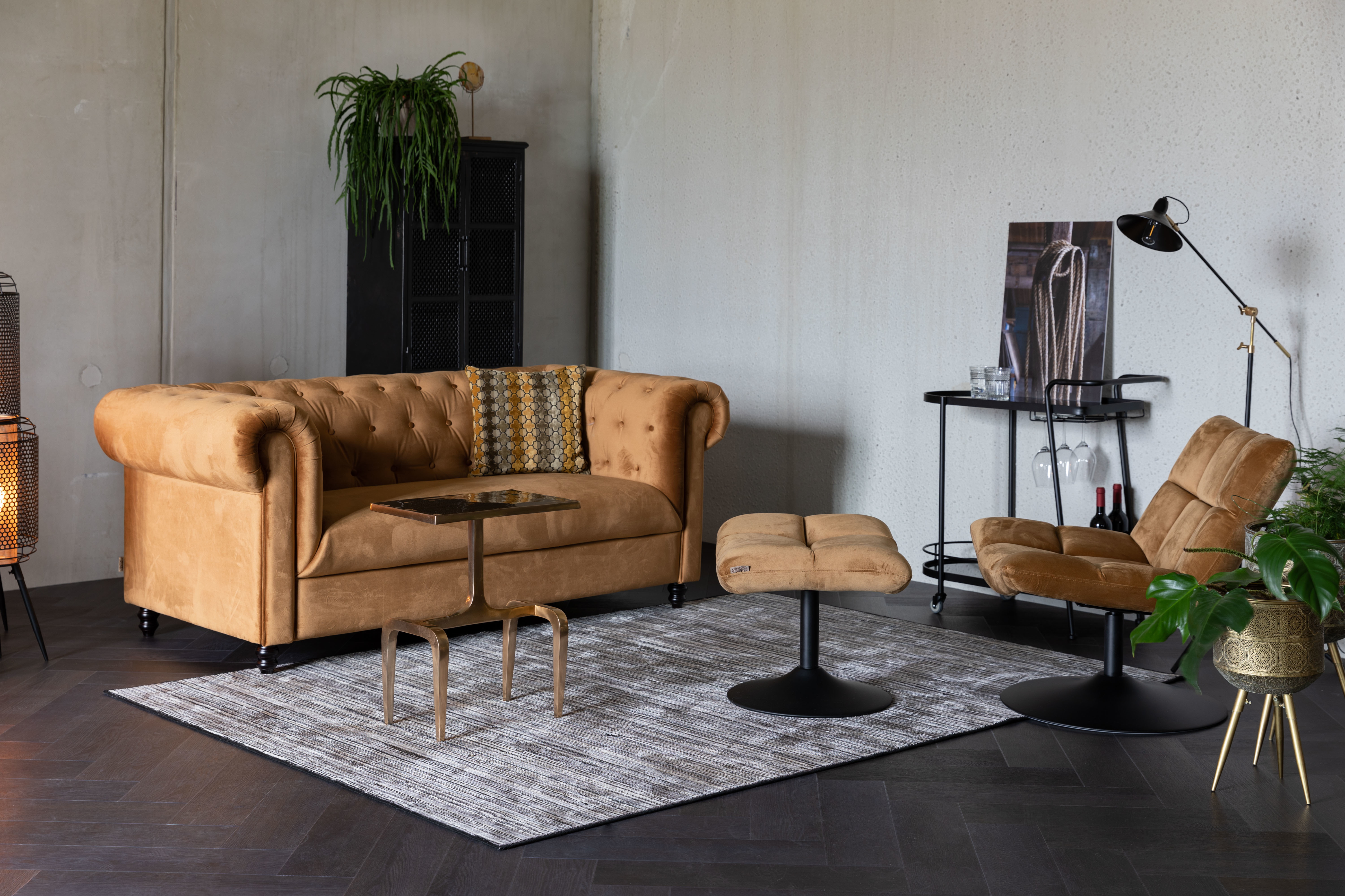 Dutchbone Hocker 'Bar' Velvet, kleur Goud