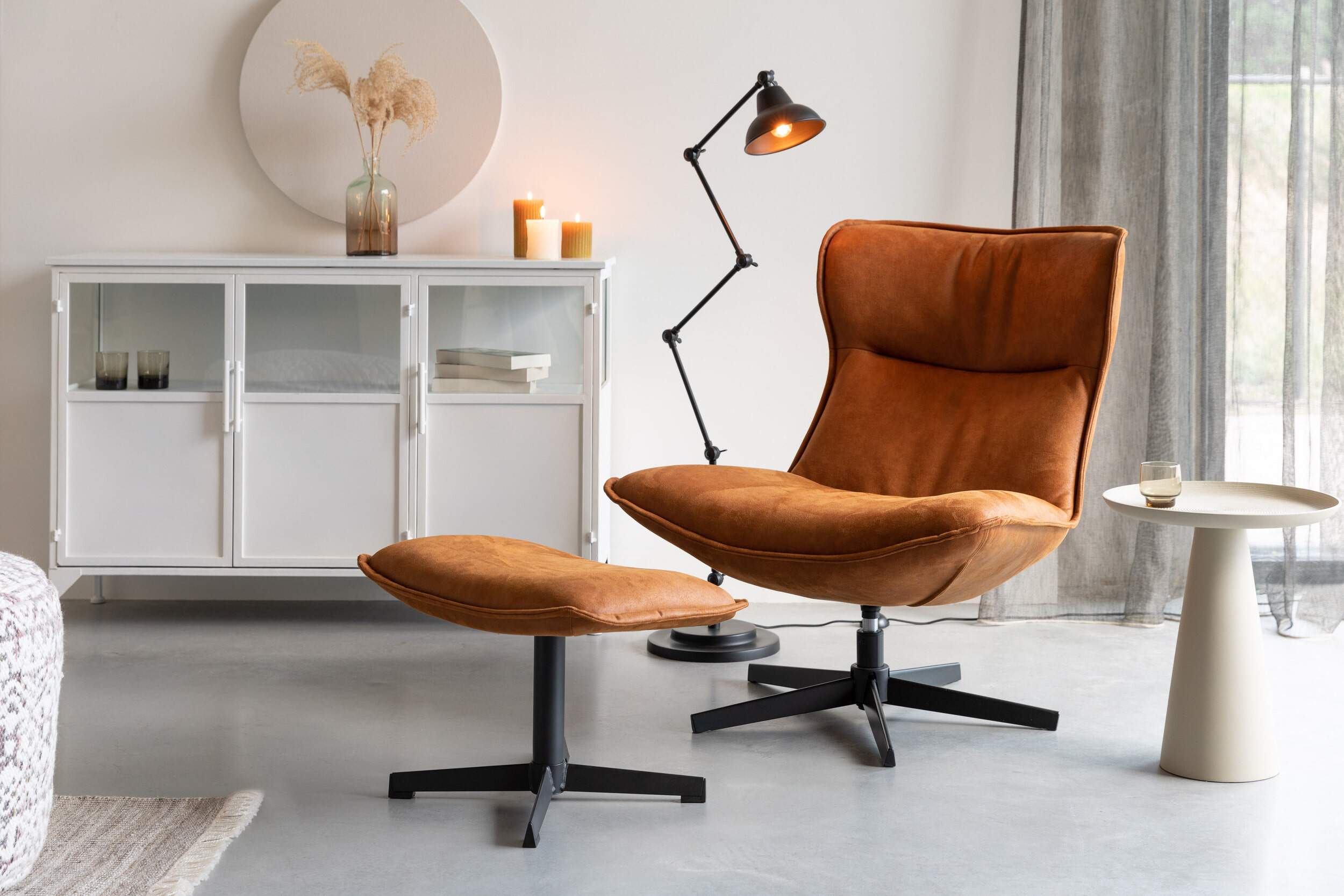 ZILT Hocker 'Belisama' Lederlook, kleur Cognac