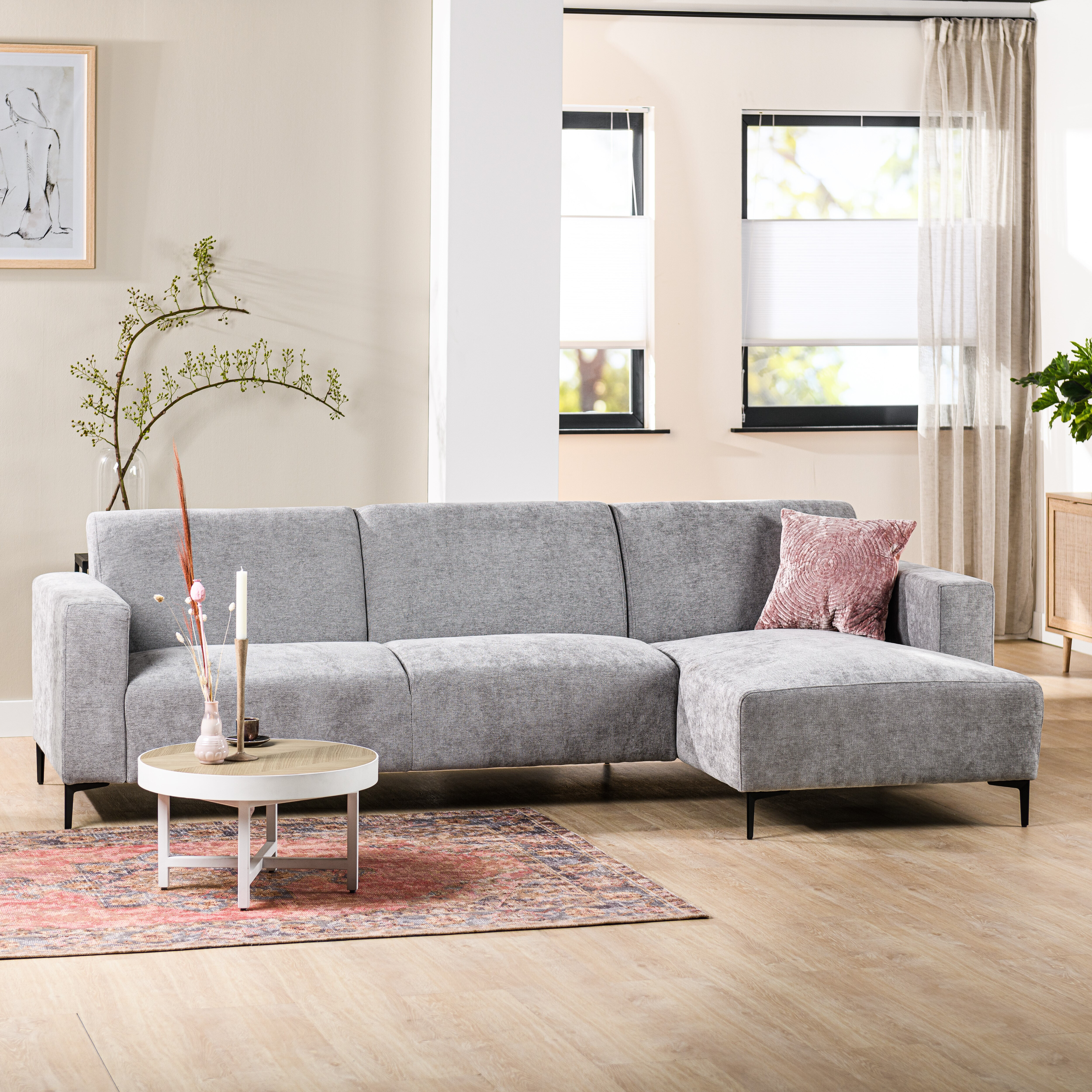 BASE 3-zits Loungebank 'Sela' Rechts, Rowan, kleur Grijs