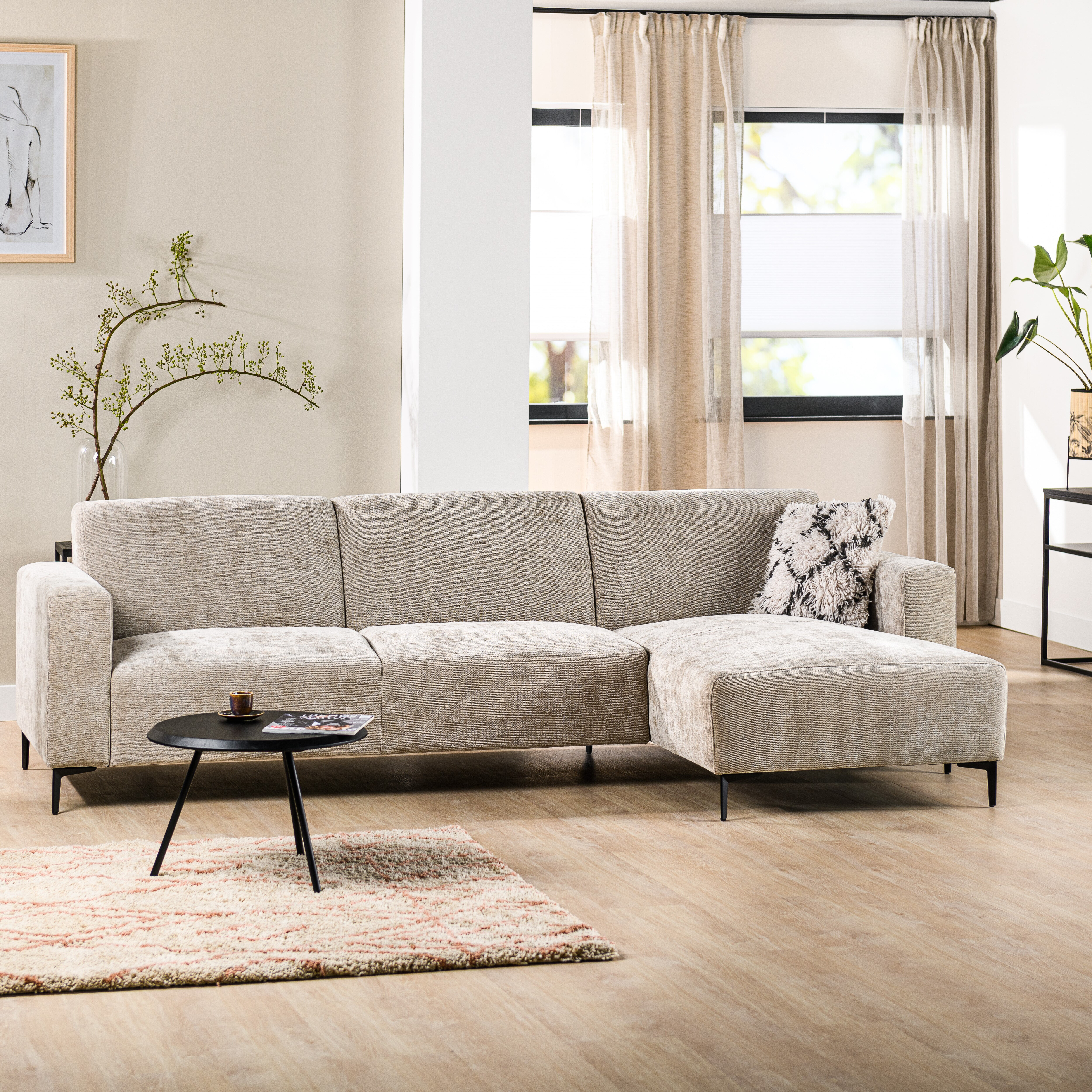 BASE 3-zits Loungebank 'Sela' Rechts, Rowan, kleur Taupe