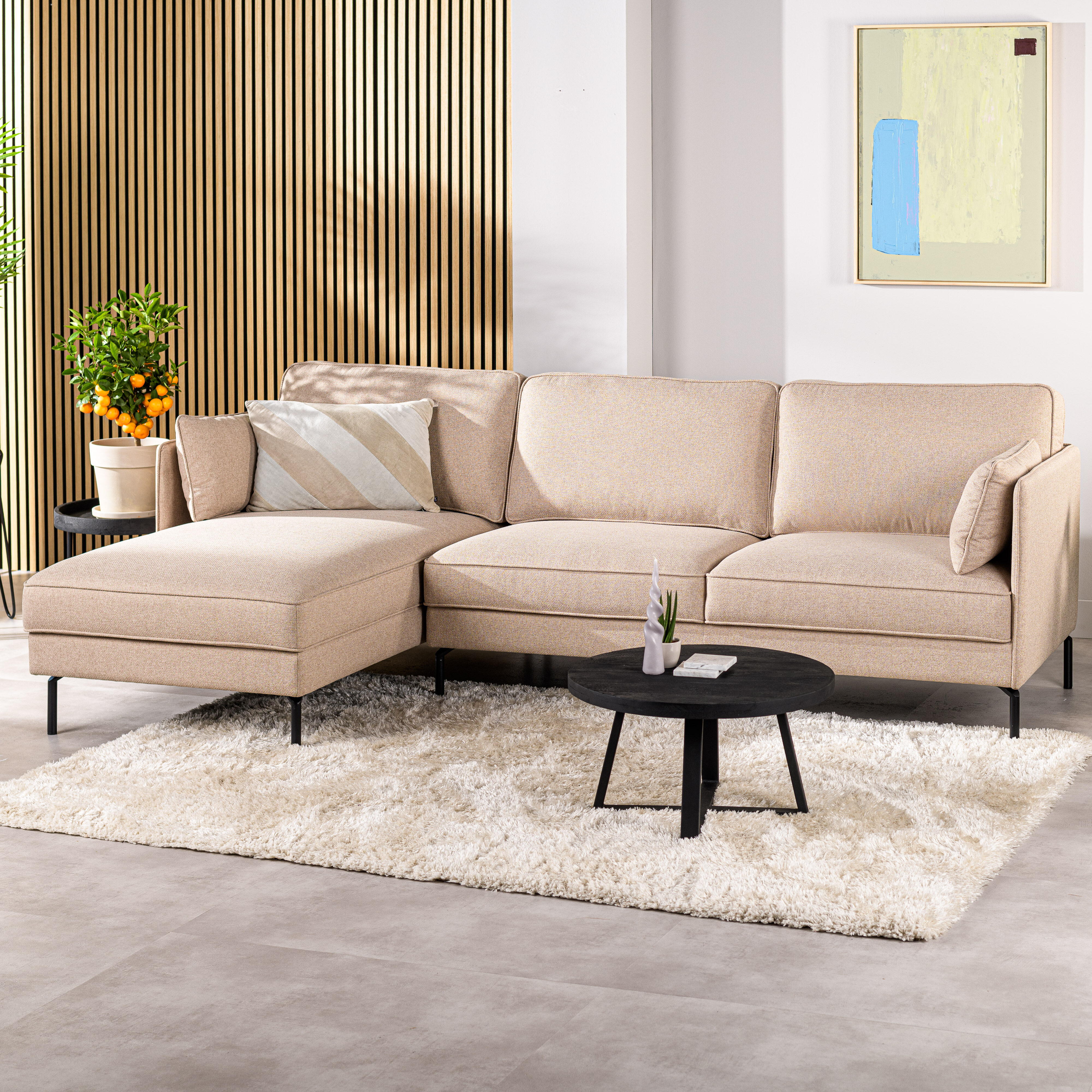 BASE 3-zits Loungebank 'Enola' Links, kleur Beige