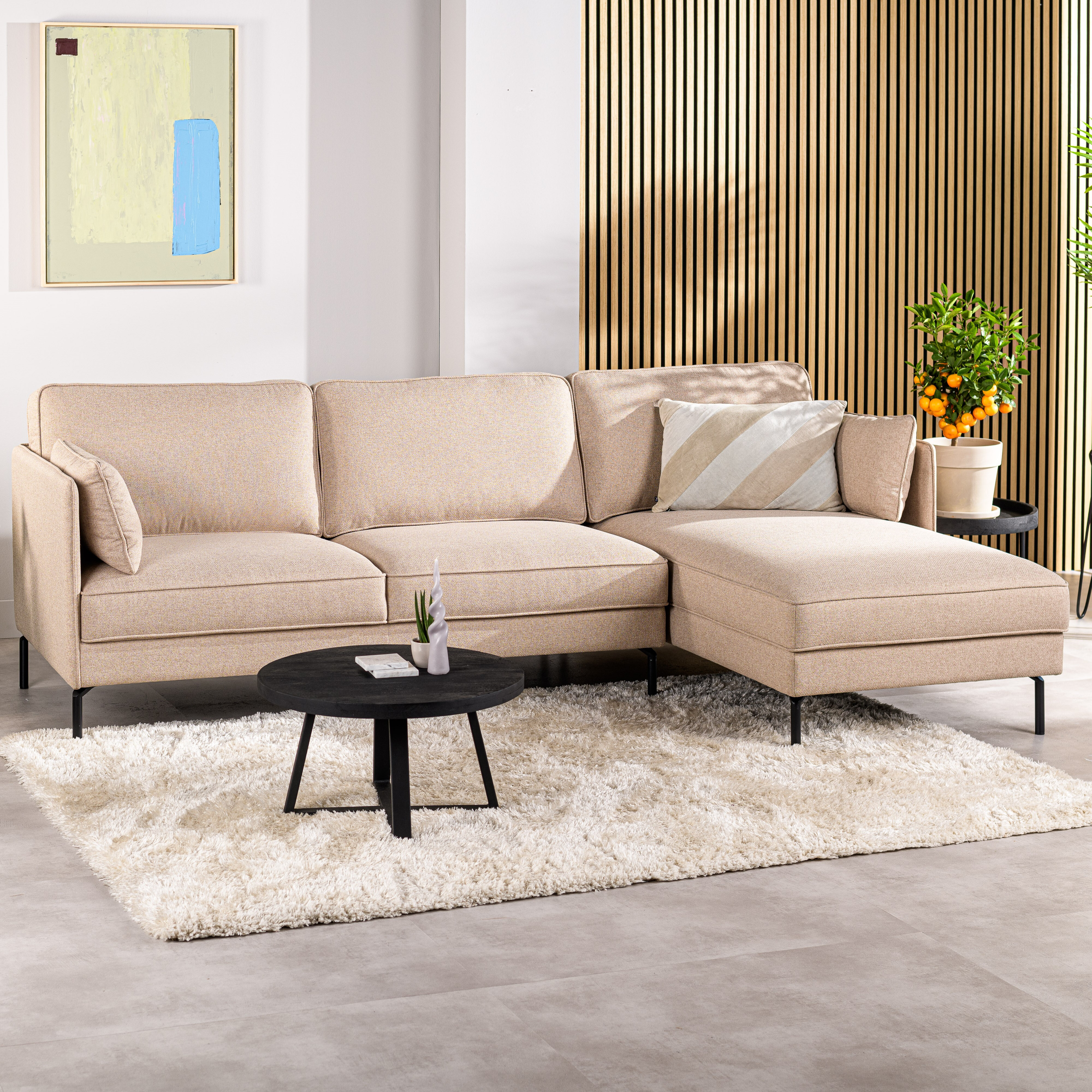 BASE 3-zits Loungebank 'Enola' Rechts, kleur Beige
