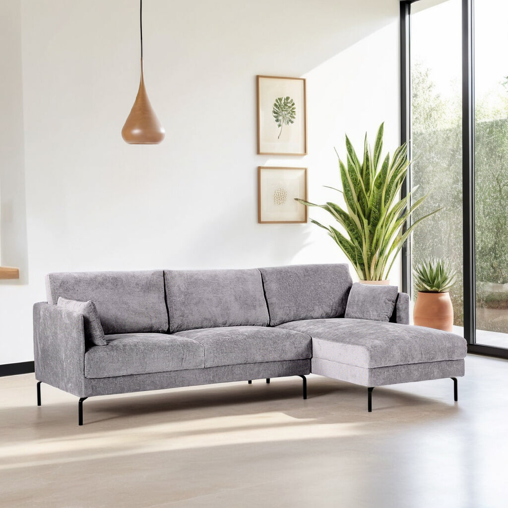 BASE 3-zits Loungebank 'Lanaya' Rechts, Chenille, kleur Grijs