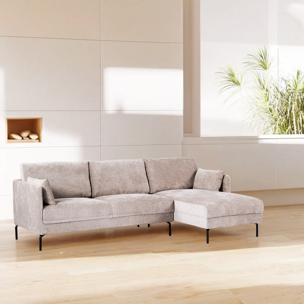BASE 3-zits Loungebank 'Lanaya' Rechts, Chenille, kleur Champagne