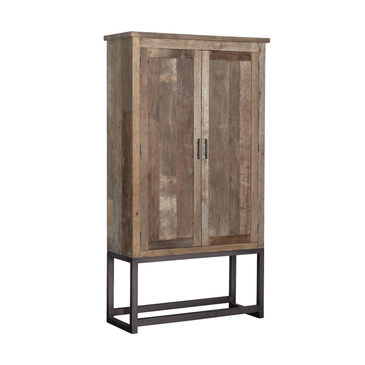 Eleonora Opbergkast 'Geneve' 220cm hoog, met 2 deuren, Teak en metaal Eleonora Opbergkast 'Geneve' 220cm hoog, met 2 deuren, Teak en metaal