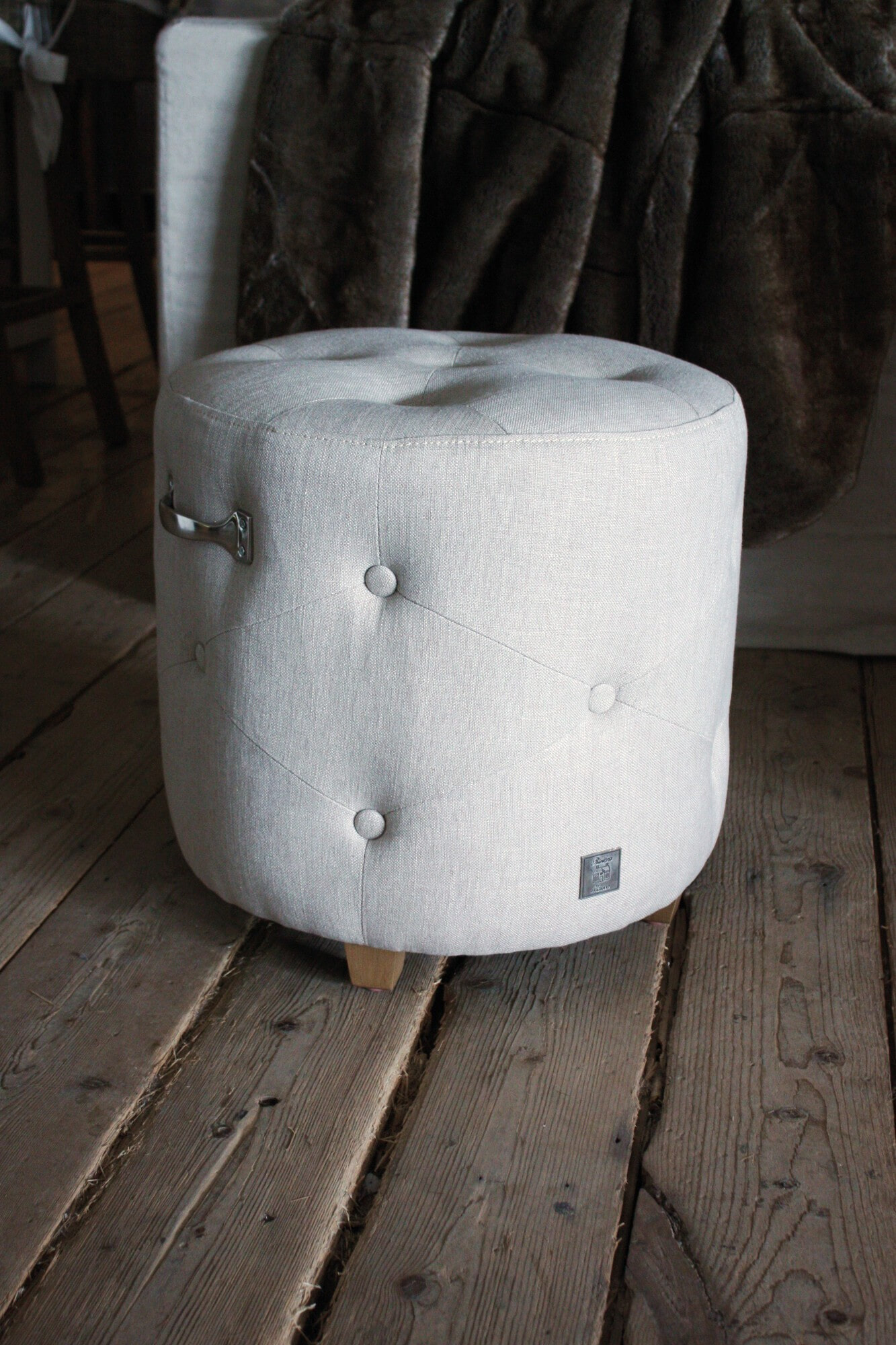 Rivièra Maison Poef 'Bowery' Linen, kleur Flax