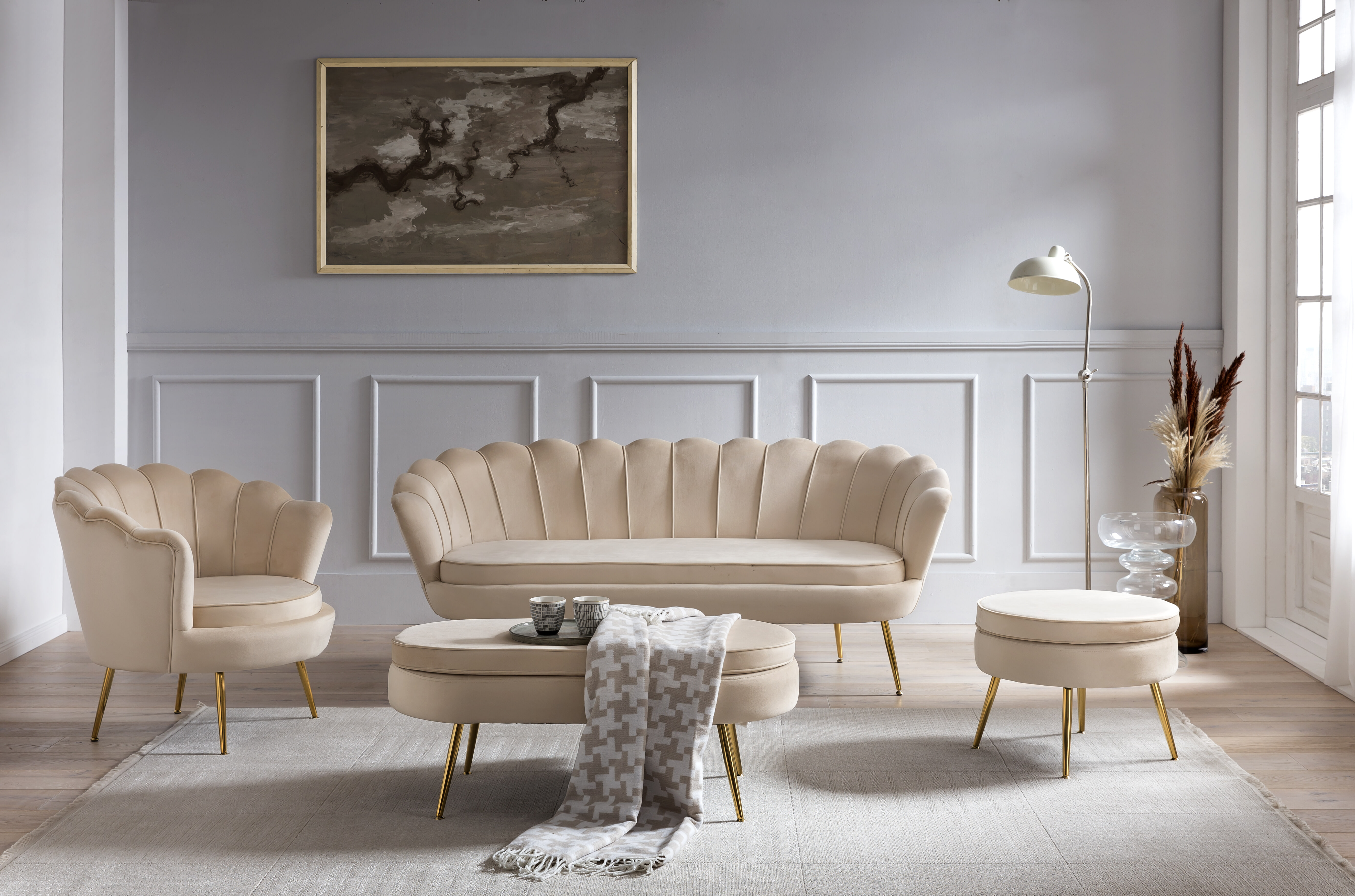 Artistiq Hocker 'Loulou' Velvet, kleur Beige