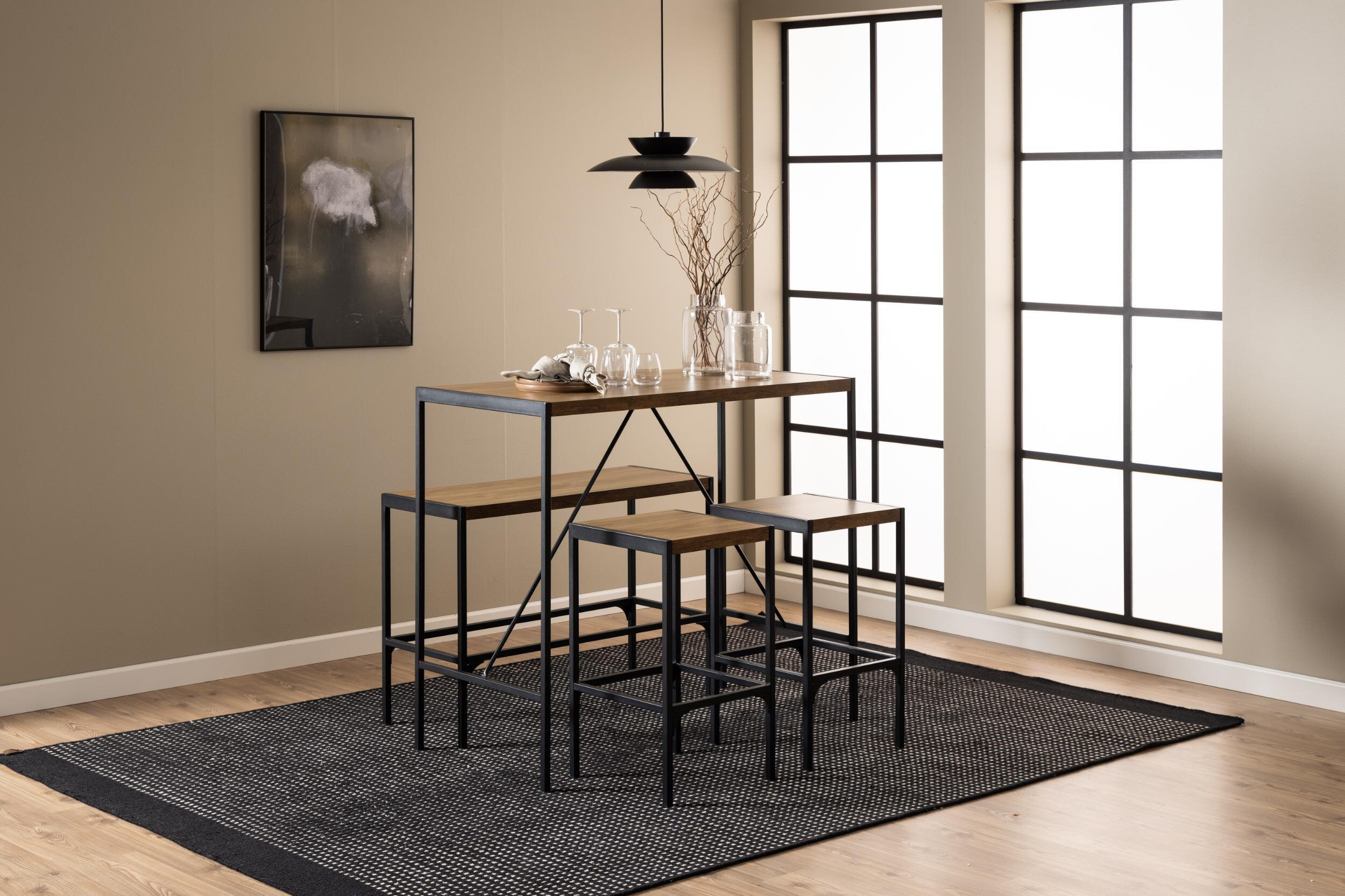 Bendt Bartafel set 'Deryk' Eikenlook, Met 2 barstoelen en bankje