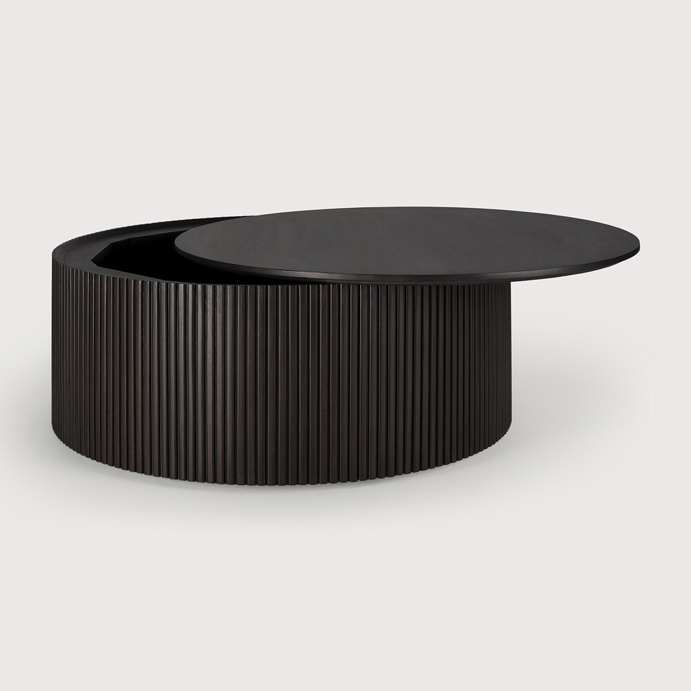 Ethnicraft Ronde Salontafel 'Roller Max' Gevernist Mahoniehout, 80cm, kleur Donkerbruin