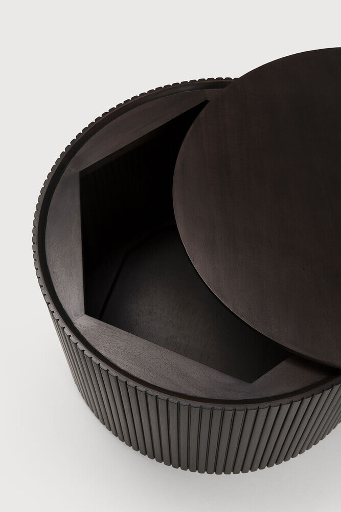 Ethnicraft Ronde Bijzettafel 'Roller Max' Gevernist Mahoniehout, 40cm, kleur Donkerbruin