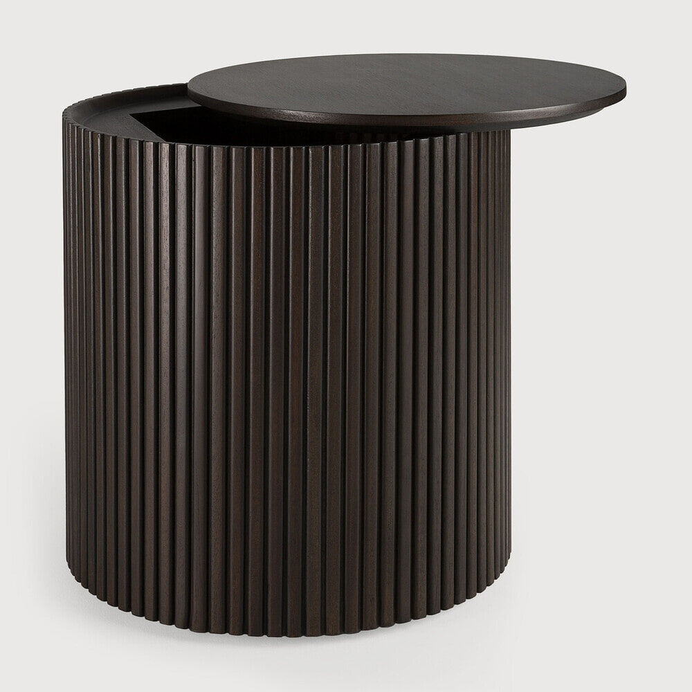Ethnicraft Ronde Bijzettafel 'Roller Max' Gevernist Mahoniehout, 40cm, kleur Donkerbruin