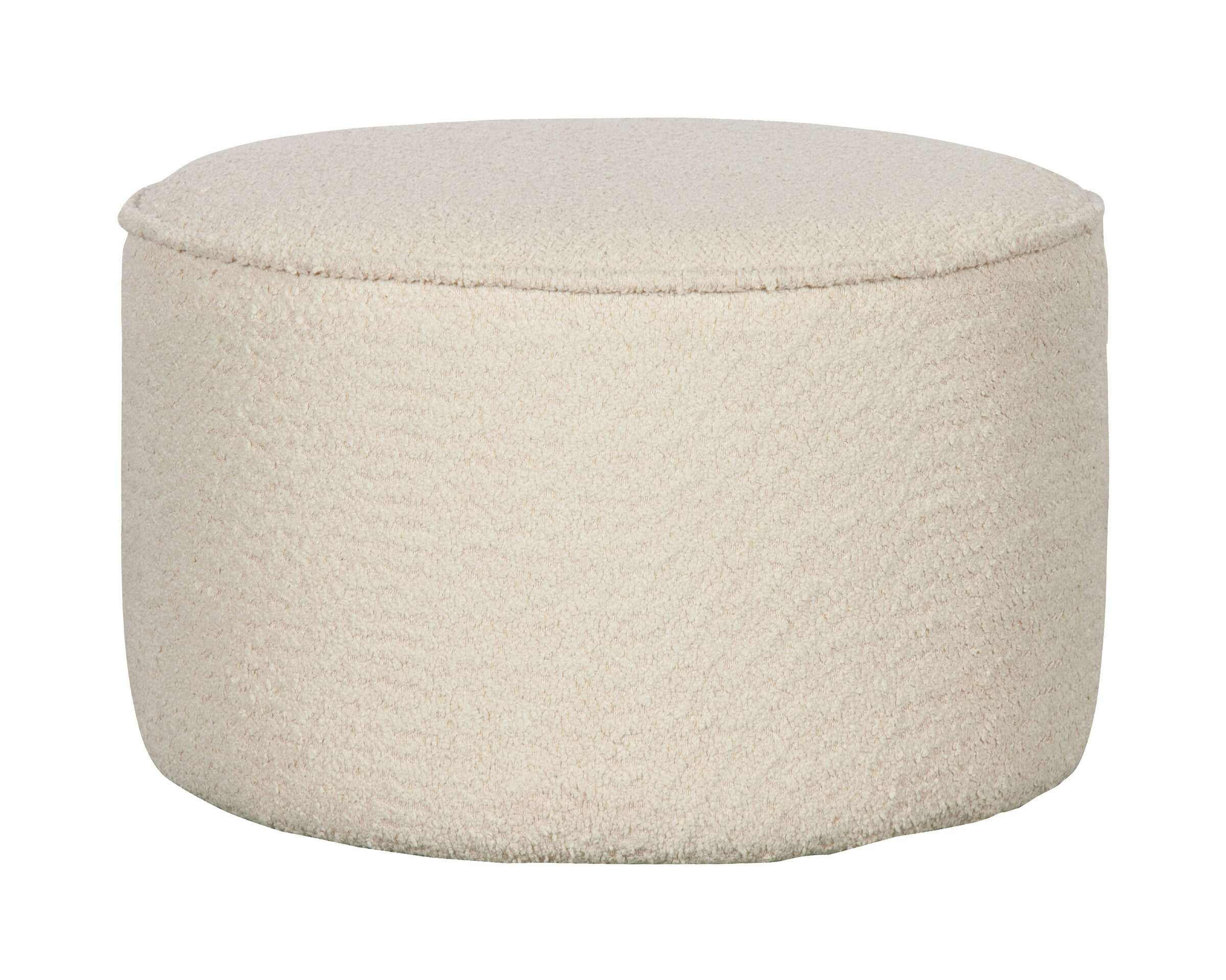 WOOOD Poef 'Sara' Laag, Bouclé, kleur Crème