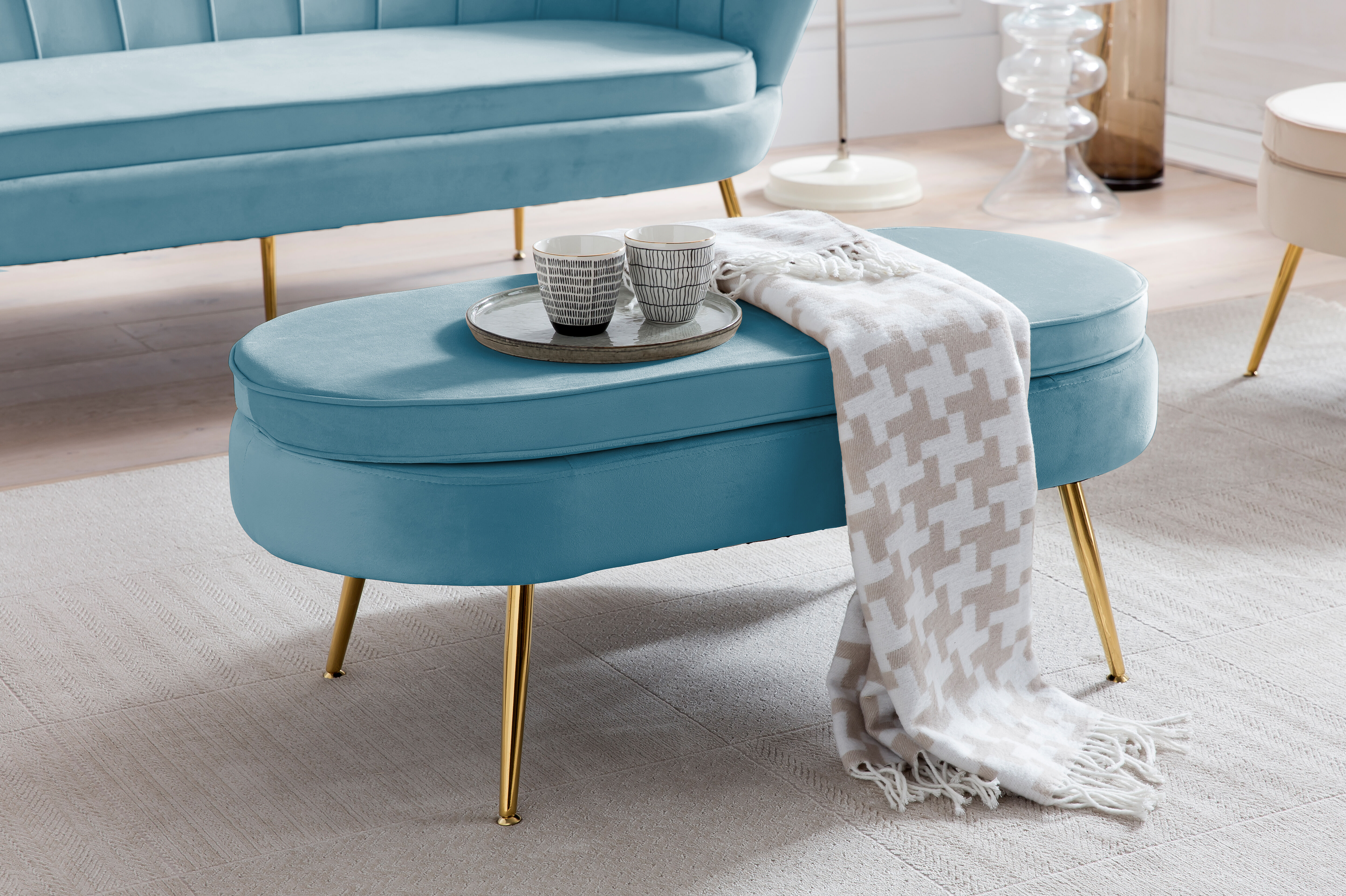 Artistiq Hocker 'Loulou' Velvet, kleur Blauw