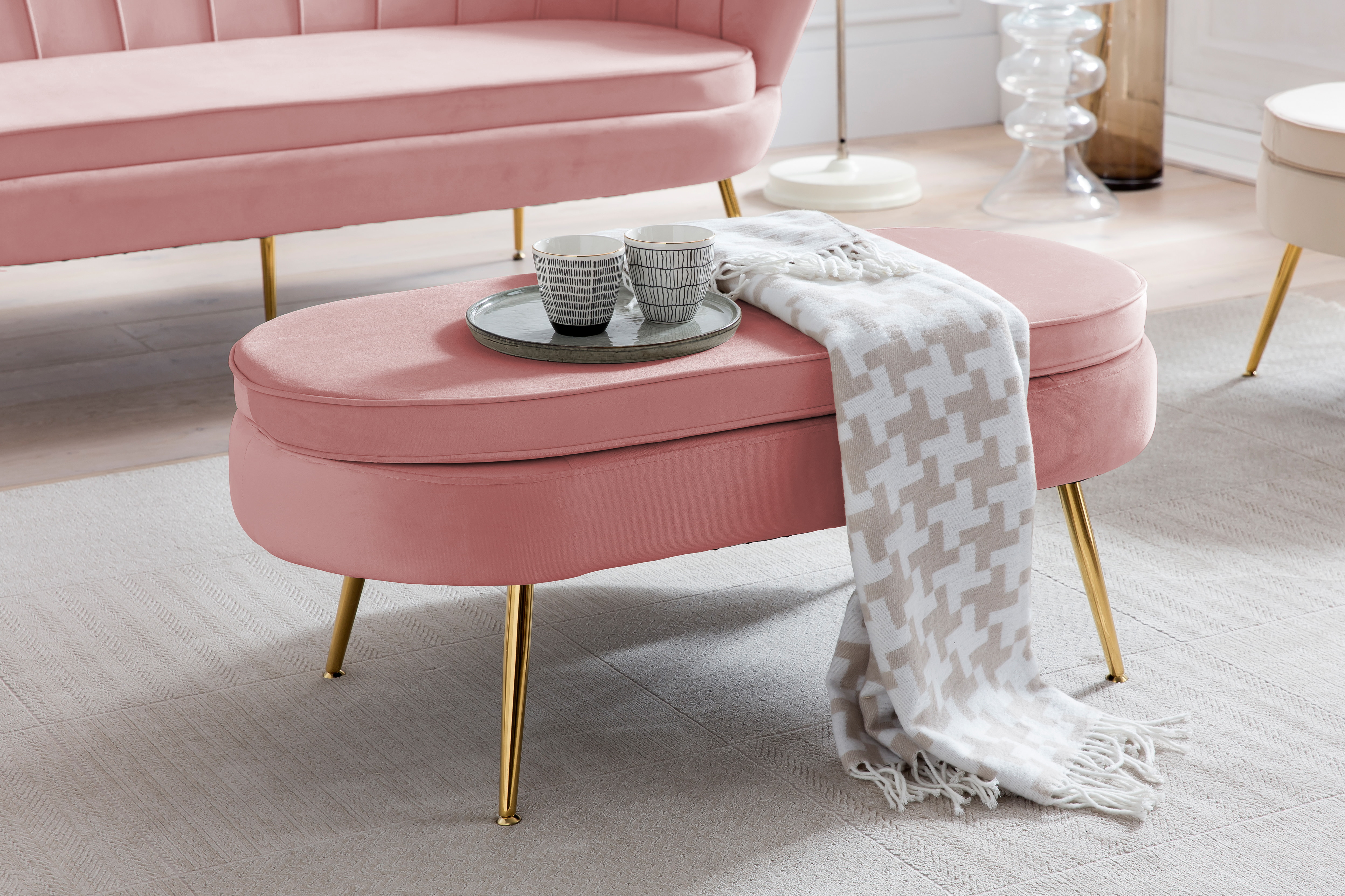 Artistiq Hocker 'Loulou' Velvet, kleur Roze