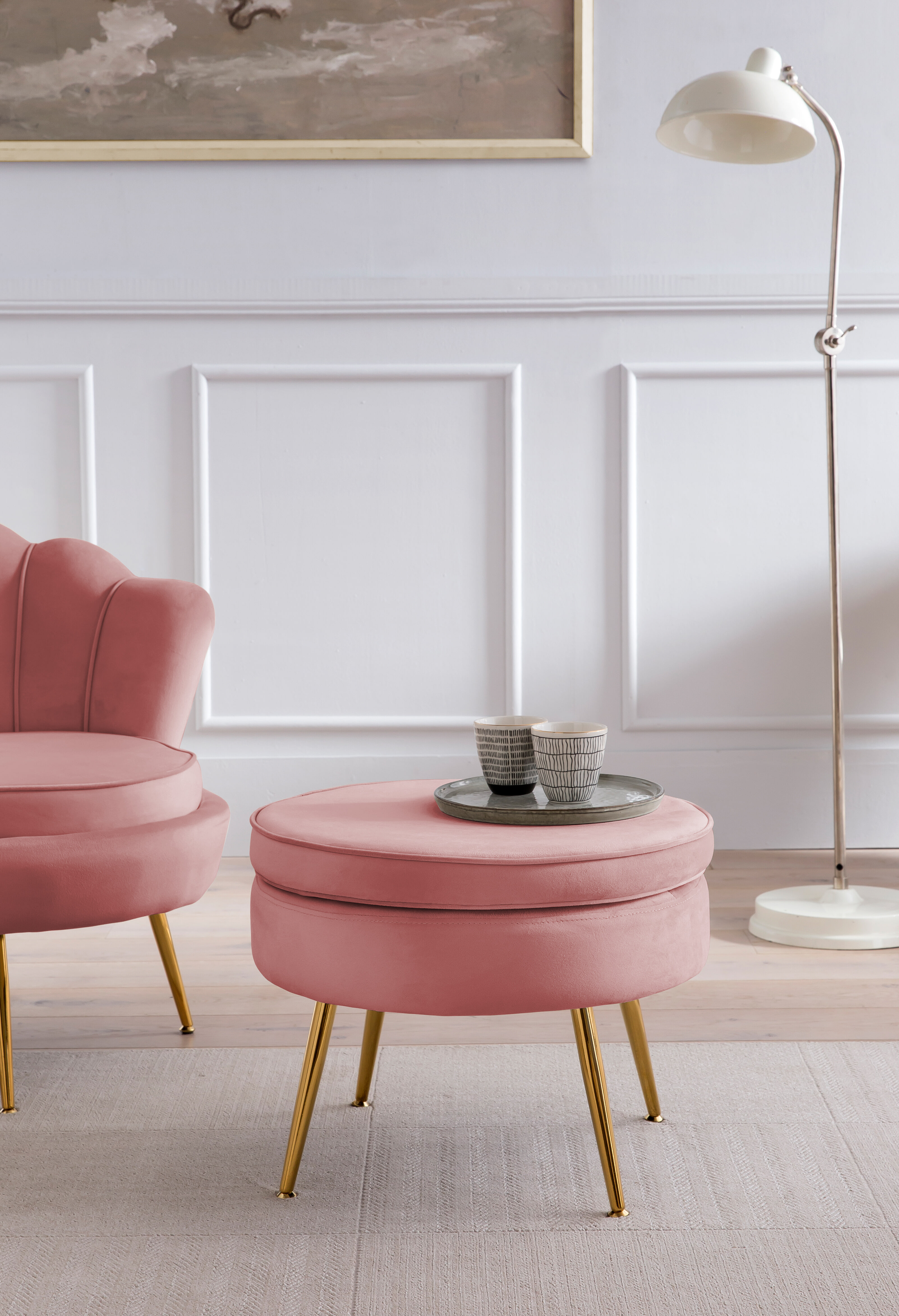Artistiq Poef 'Andres' Velvet, kleur roze