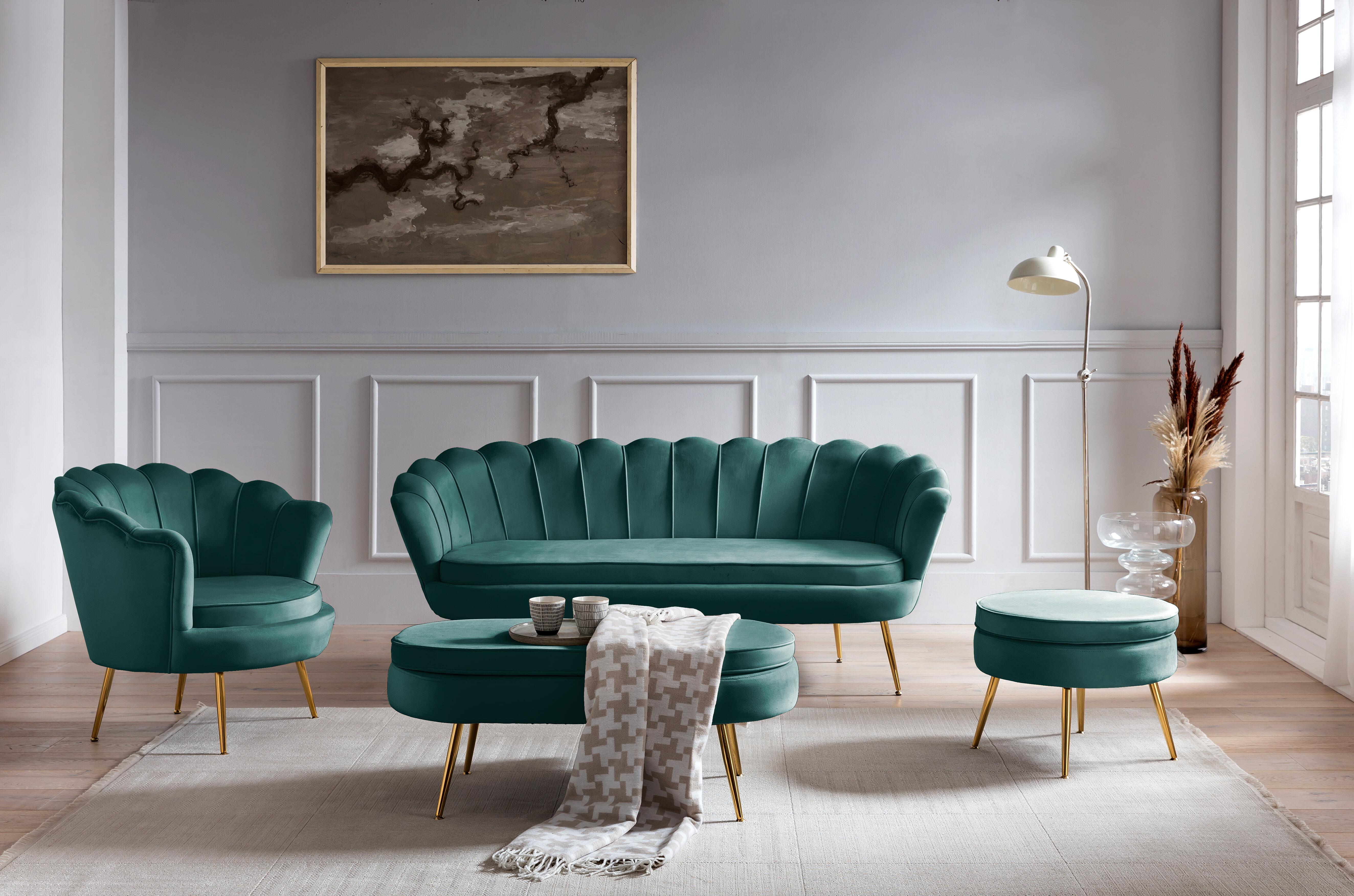 Artistiq Hocker 'Loulou' Velvet, kleur Groen