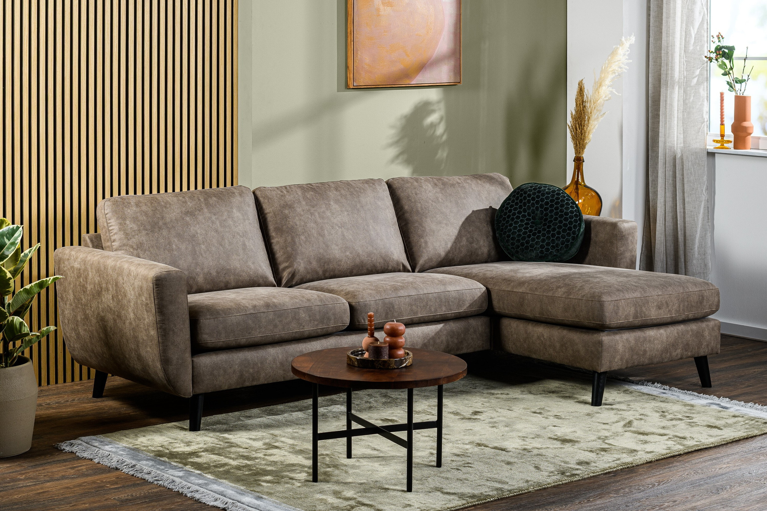 BASE 3-zits Loungebank 'Tequia' Links/Rechts, kleur Taupe