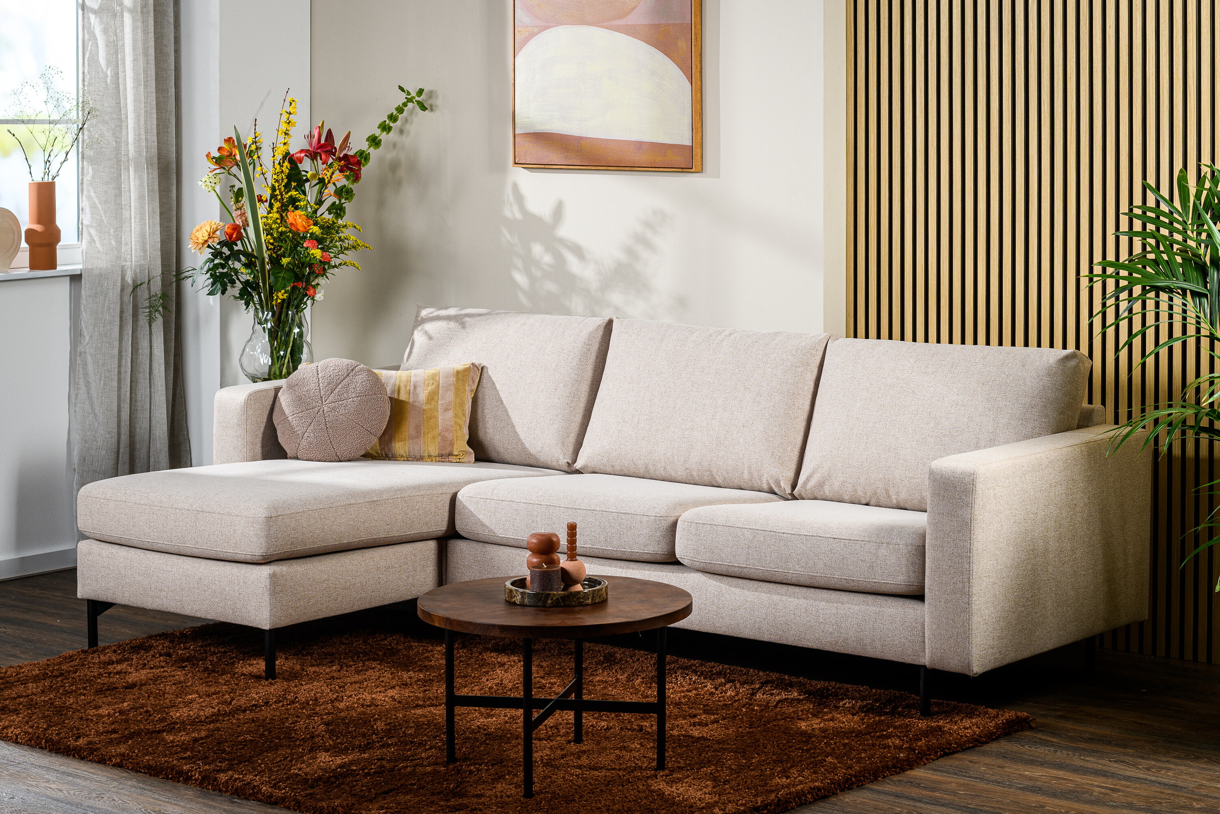 BASE 3-zits Loungebank 'Donavon' Links/Rechts, kleur Beige