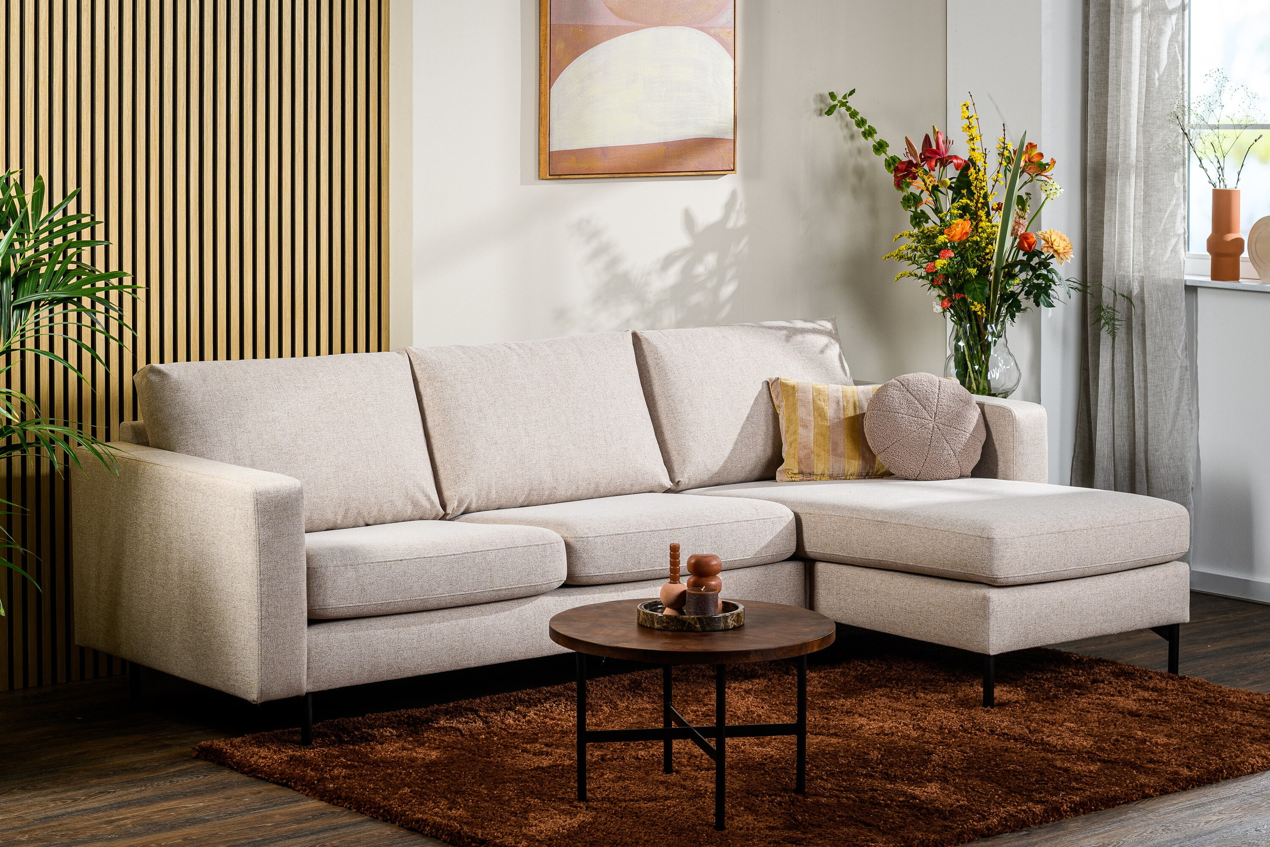 BASE 3-zits Loungebank 'Donavon' Links/Rechts, kleur Beige