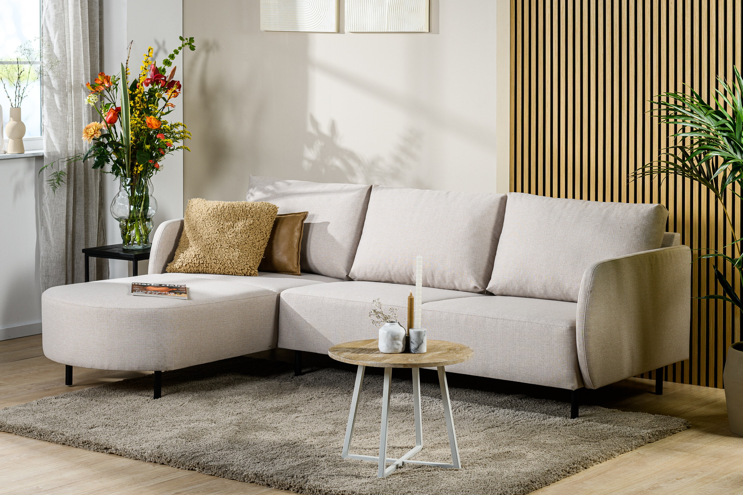 BASE 3-zits Loungebank 'Qui' Links/Rechts, 240cm, kleur Beige