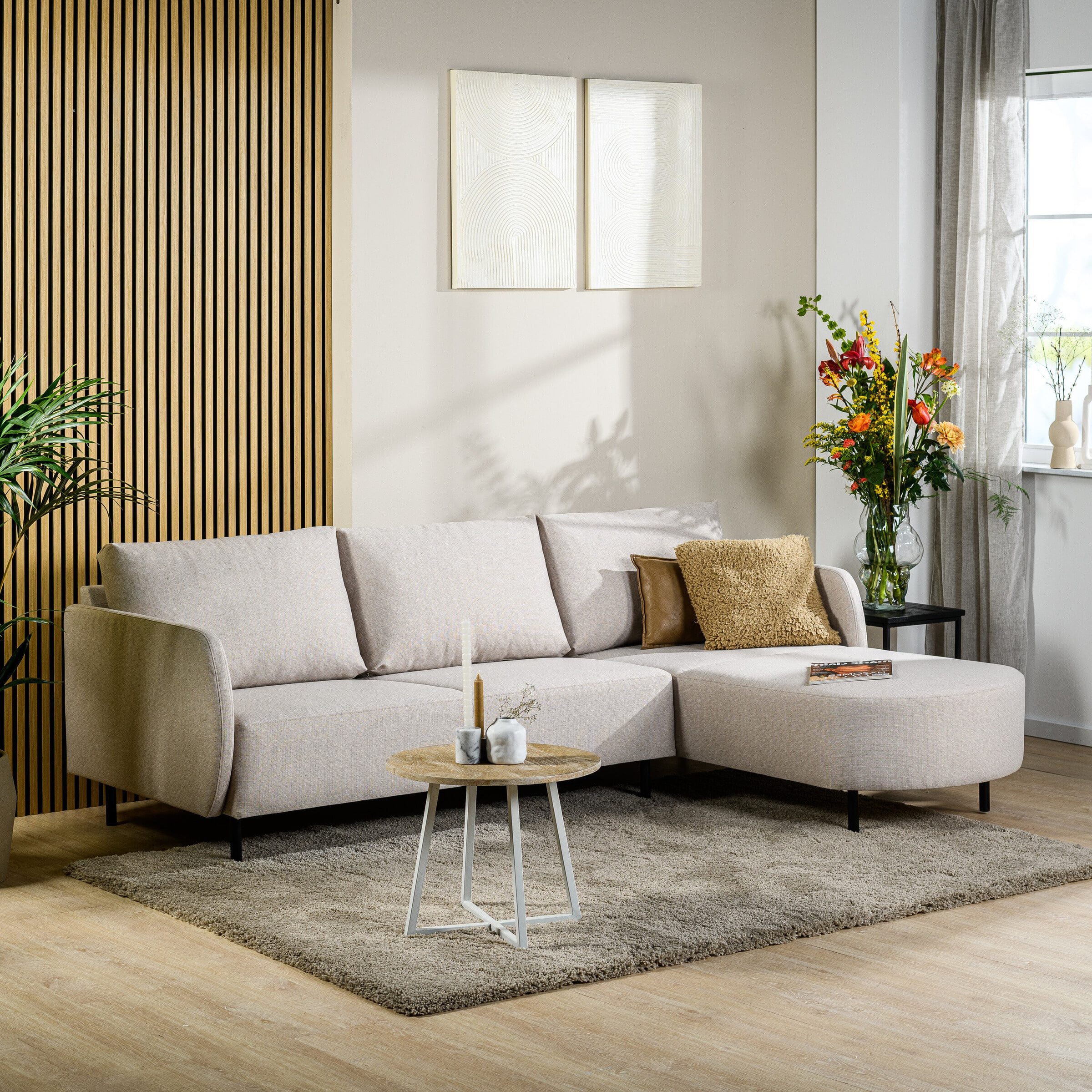 BASE 3-zits Loungebank 'Qui' Links/Rechts, 240cm, kleur Beige