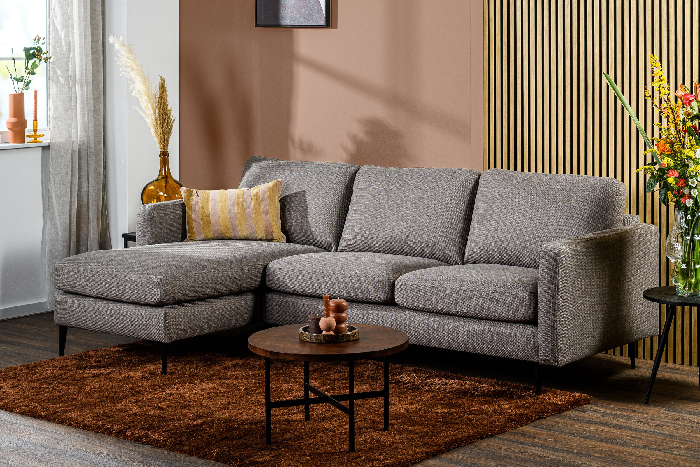 BASE 3-zits Loungebank 'Shawneen' Links/Rechts, kleur Taupe