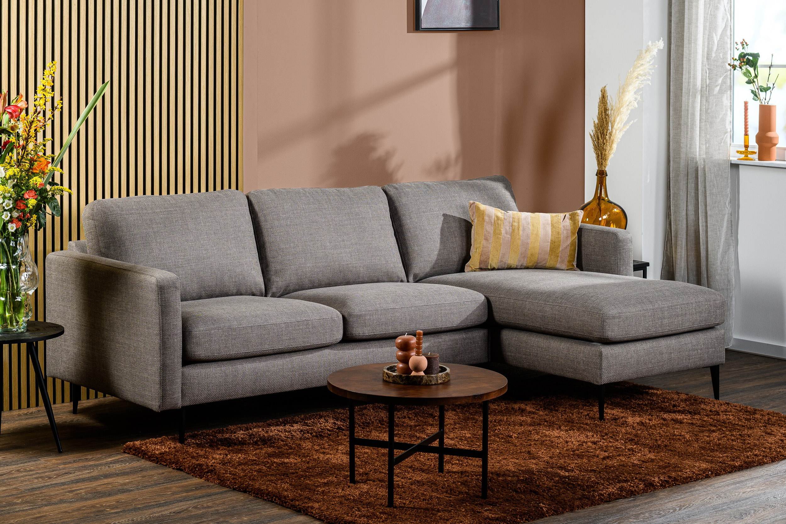 BASE 3-zits Loungebank 'Shawneen' Links/Rechts, kleur Taupe