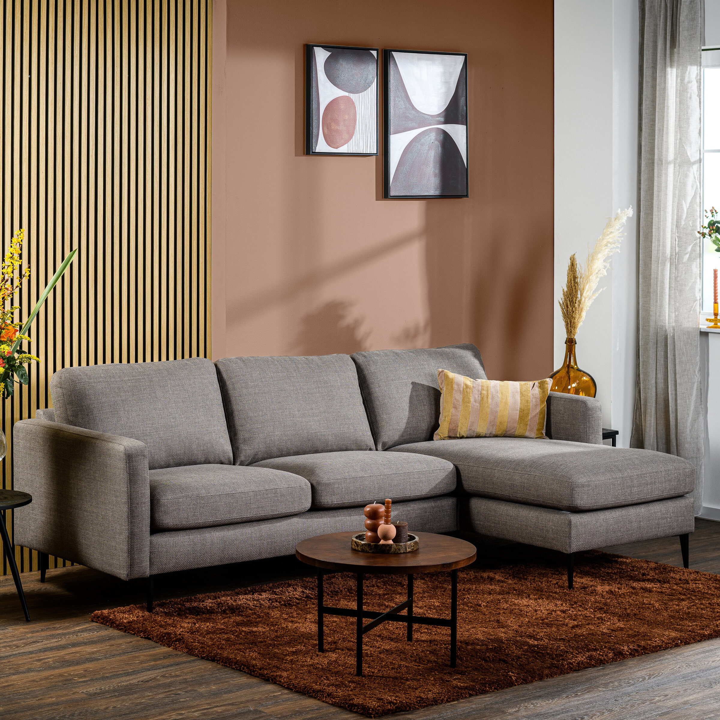 BASE 3-zits Loungebank 'Shawneen' Links/Rechts, kleur Taupe