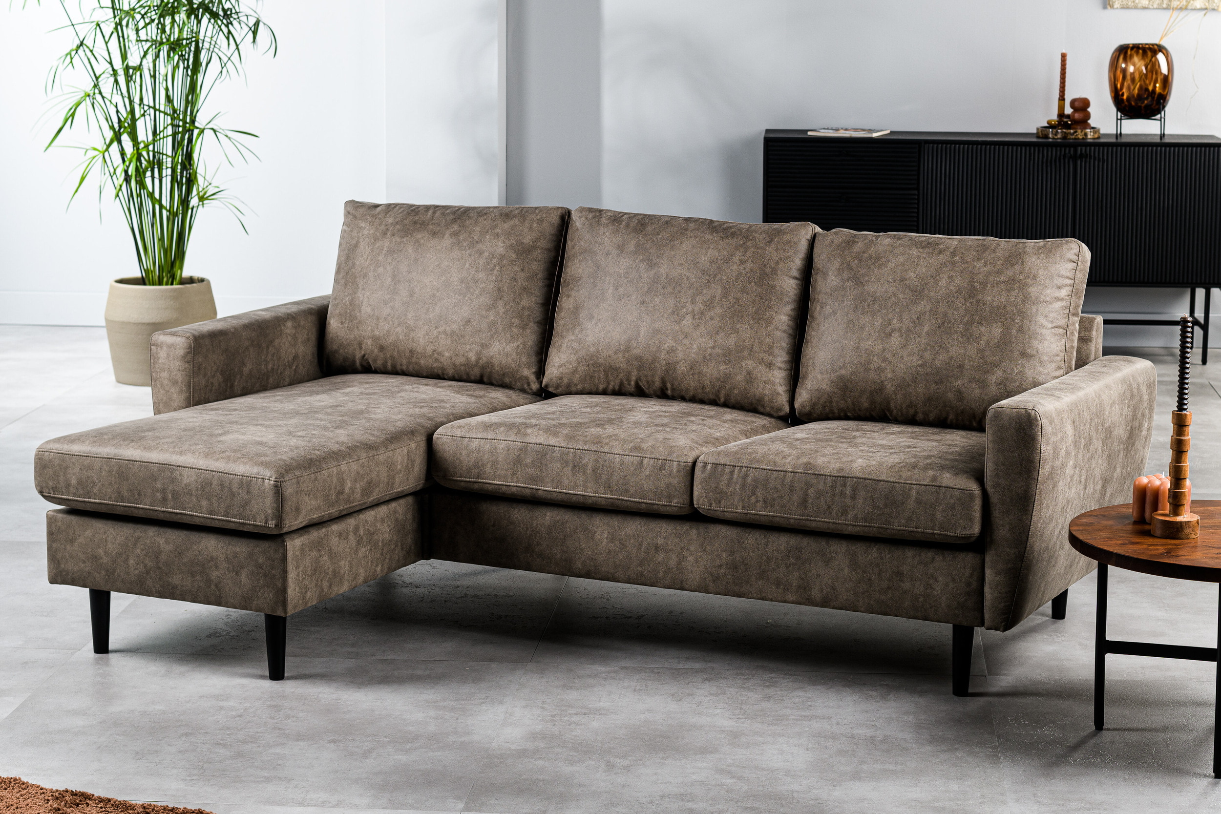 BASE 3-zits Bank 'Everet' Links/Rechts, kleur Taupe