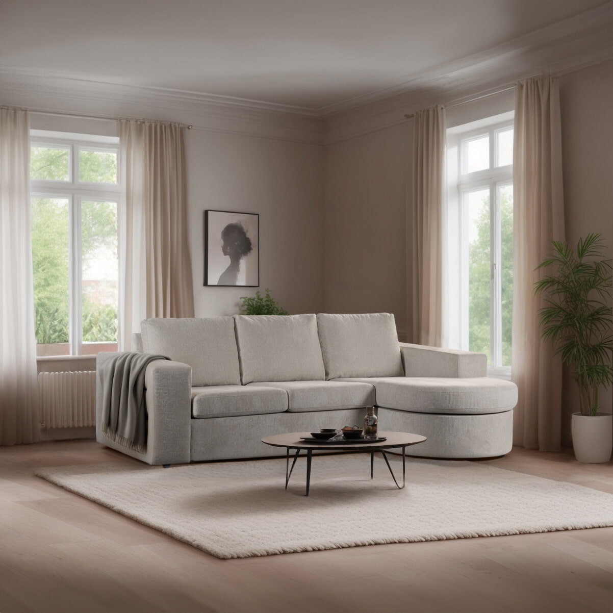 BASE 3-zits Loungebank 'Mats' Links/Rechts, Geweven, kleur Beige